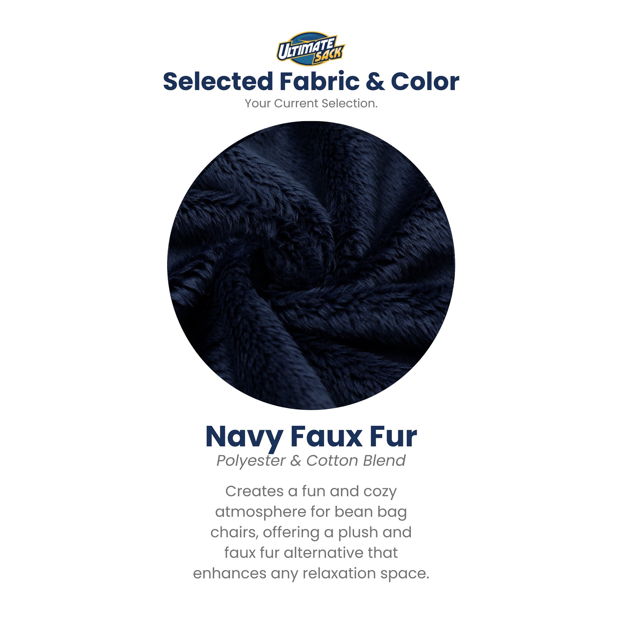 Ultimate Sack 6 ft Bean Bag Chair, Oversized Indoor Comfy Lounger, Navy Fur - VMInnovations