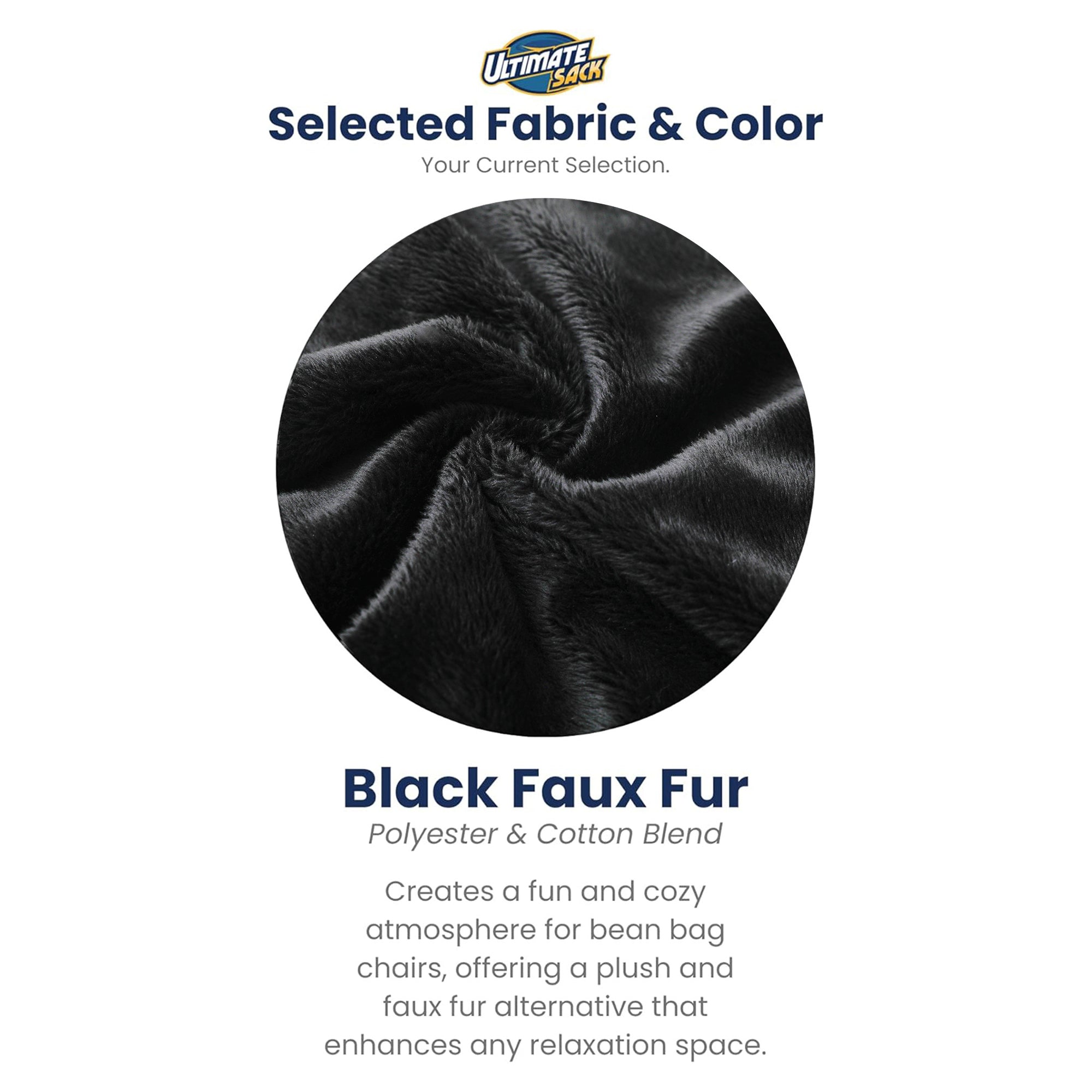 Ultimate Sack 6ft Bean Bag Chair, Oversized Indoor Comfy Lounger, Black Fur - VMInnovations