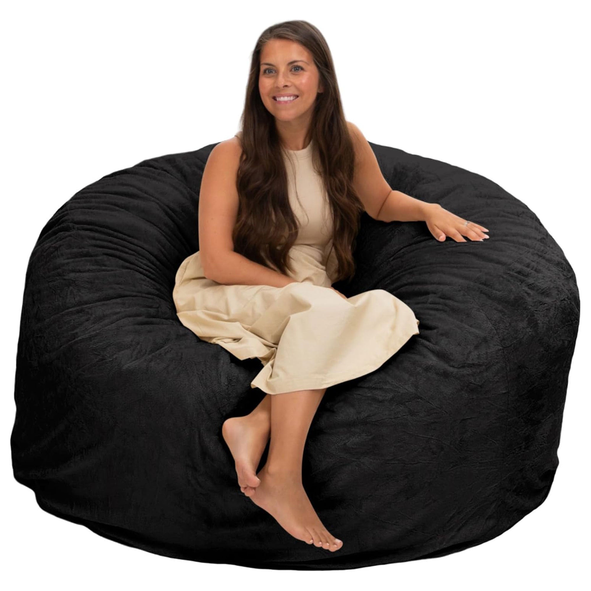 Ultimate Sack 5ft Bean Bag Chair, Oversized Indoor Comfy Lounger, Black Fur - VMInnovations