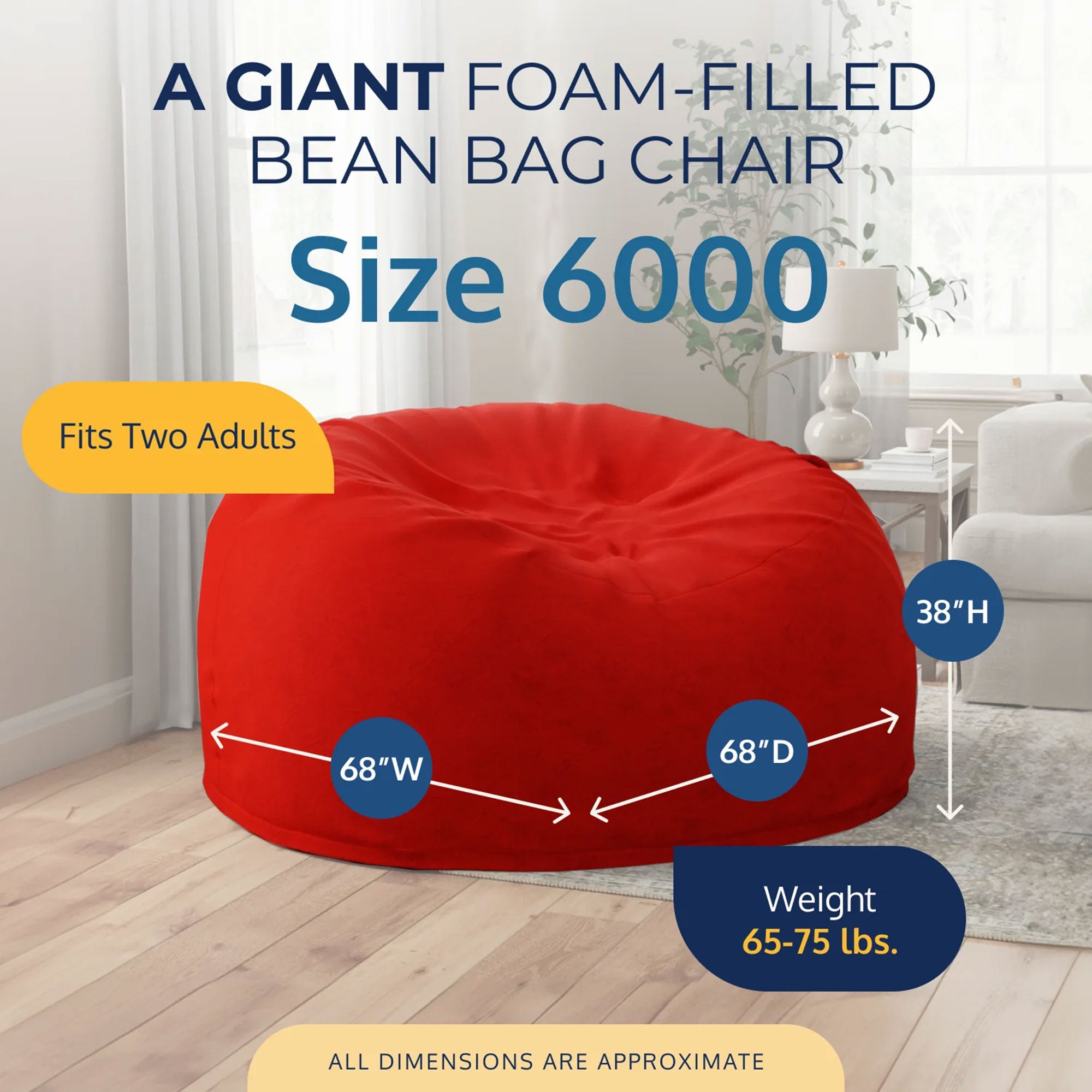 Ultimate Sack 6ft Bean Bag Chair, Oversized Indoor Comfy Lounger, Red (Open Box)