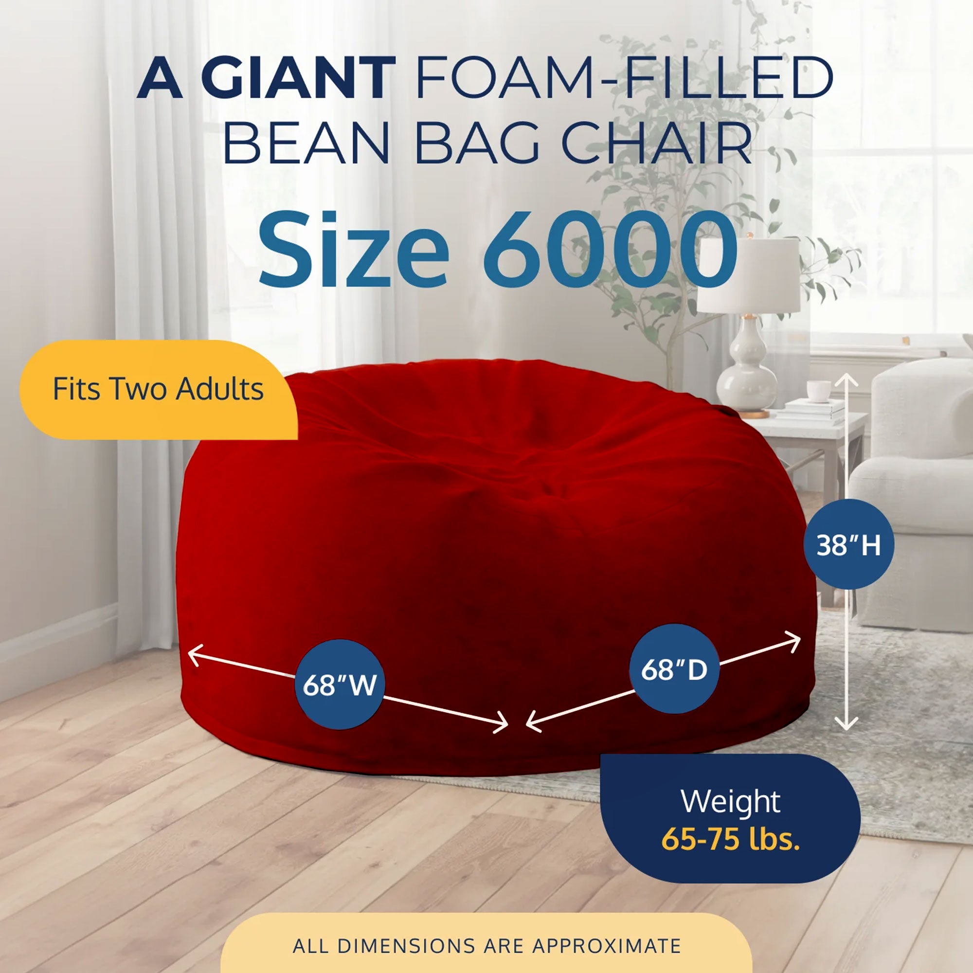 Ultimate Sack 6ft Bean Bag Chair, Oversized Indoor Comfy Lounger, Red Suede - VMInnovations