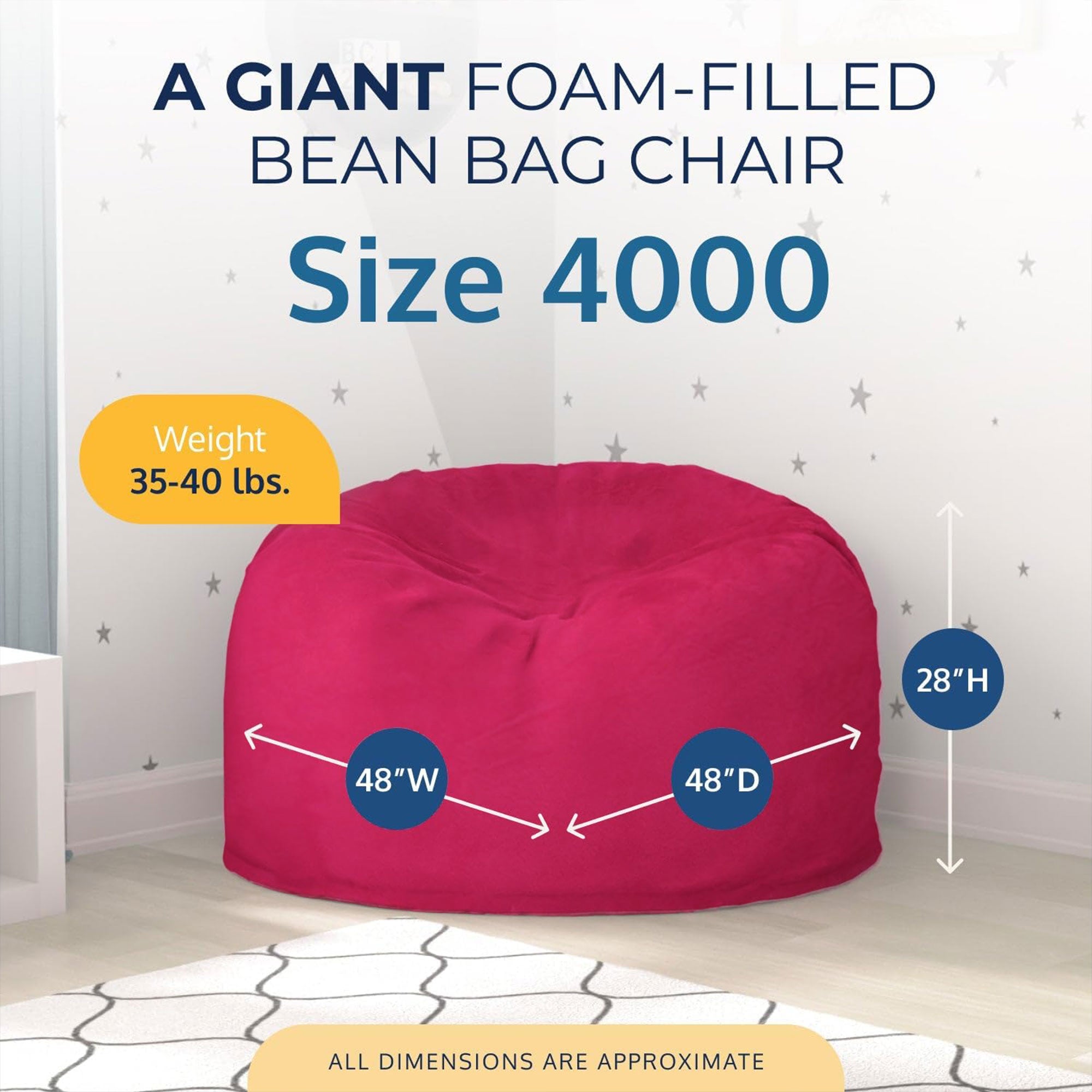 Ultimate Sack 4ft Bean Bag Chair, Oversized Indoor Comfy Lounger, Pink Fur - VMInnovations