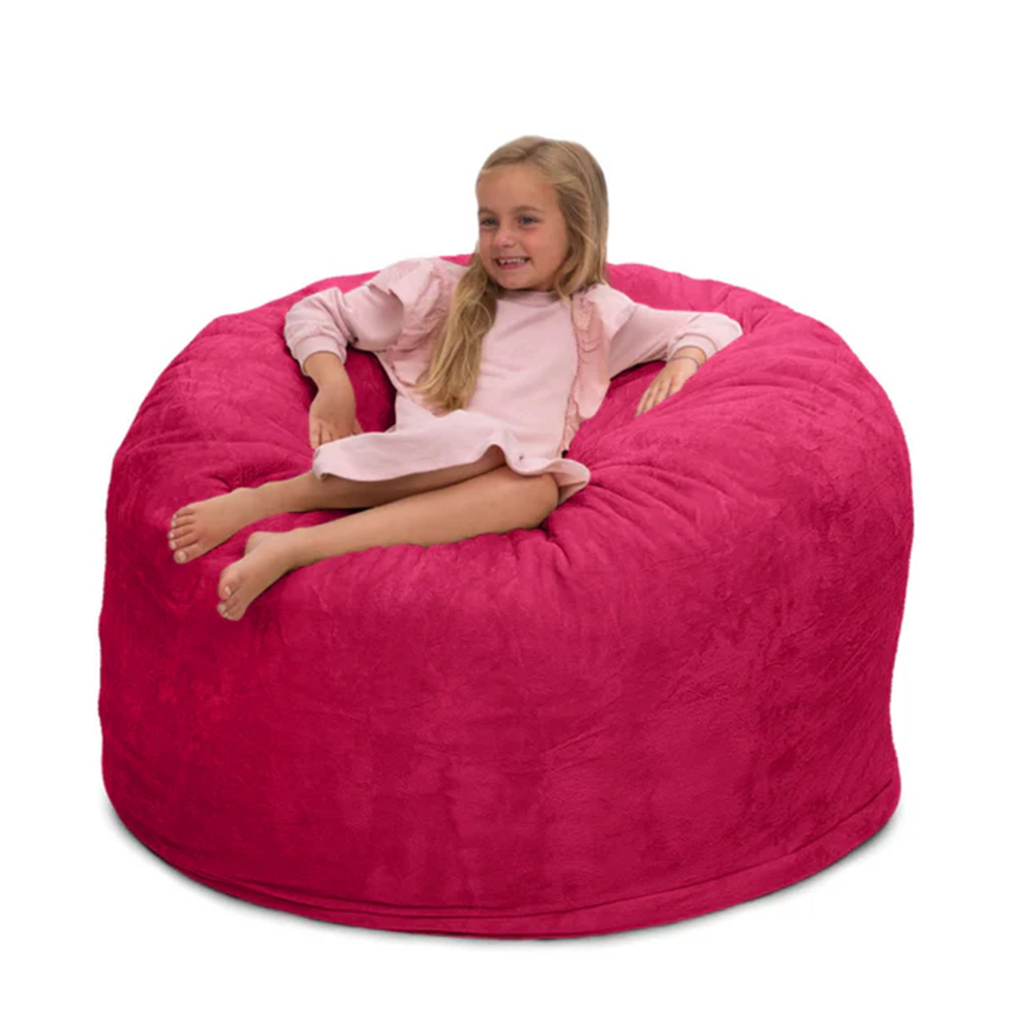 Ultimate Sack 4ft Bean Bag Chair, Oversized Indoor Comfy Lounger, Pink Fur - VMInnovations