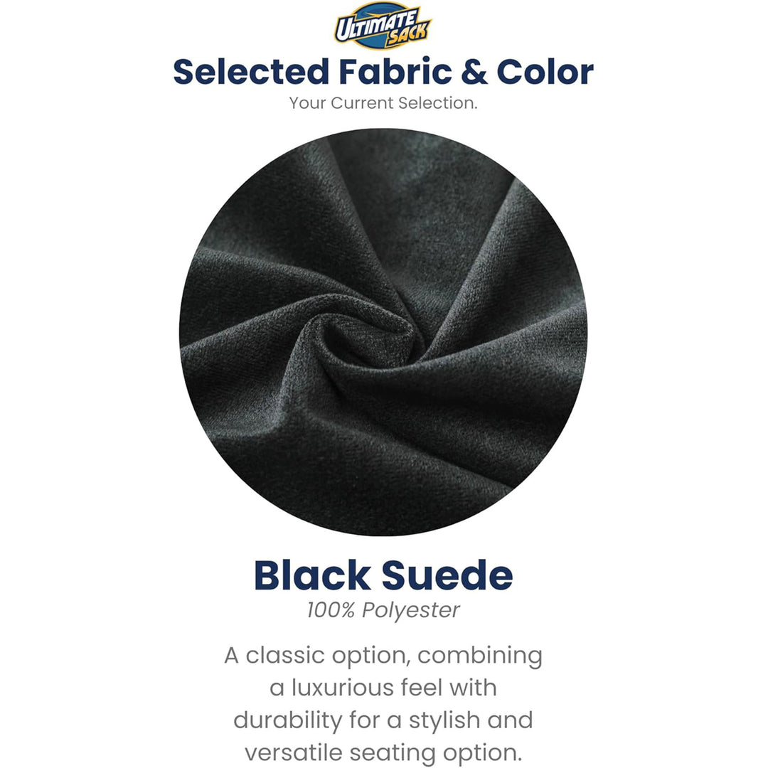 Ultimate Sack 5ft Bean Bag Chair and Footstool, Oversized Lounger, Black Suede - VMInnovations