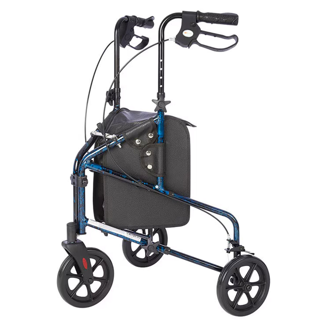 Rhythm Healthcare Rally Lite Aluminum 3-Wheel Folding Walker with Tote, Blue