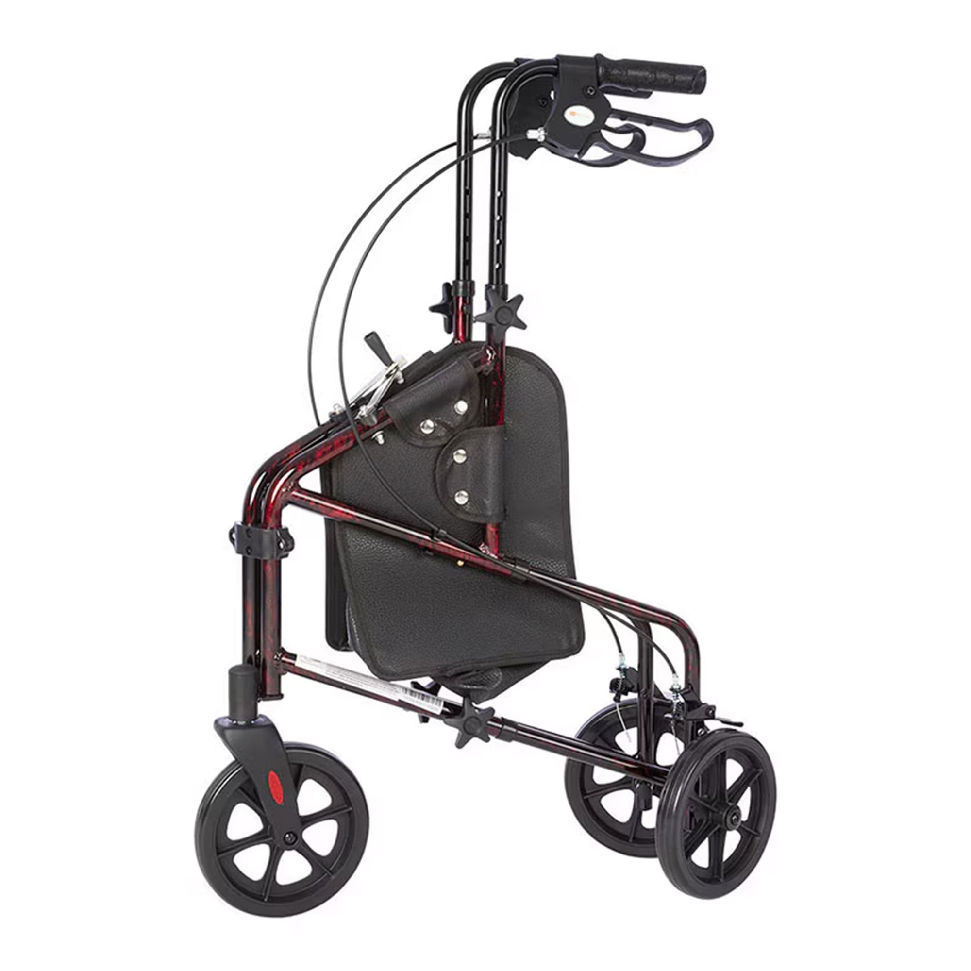 Rhythm Healthcare Lite Aluminum 3-Wheel Folding Walker w/Tote, Red (Open Box) - VMInnovations