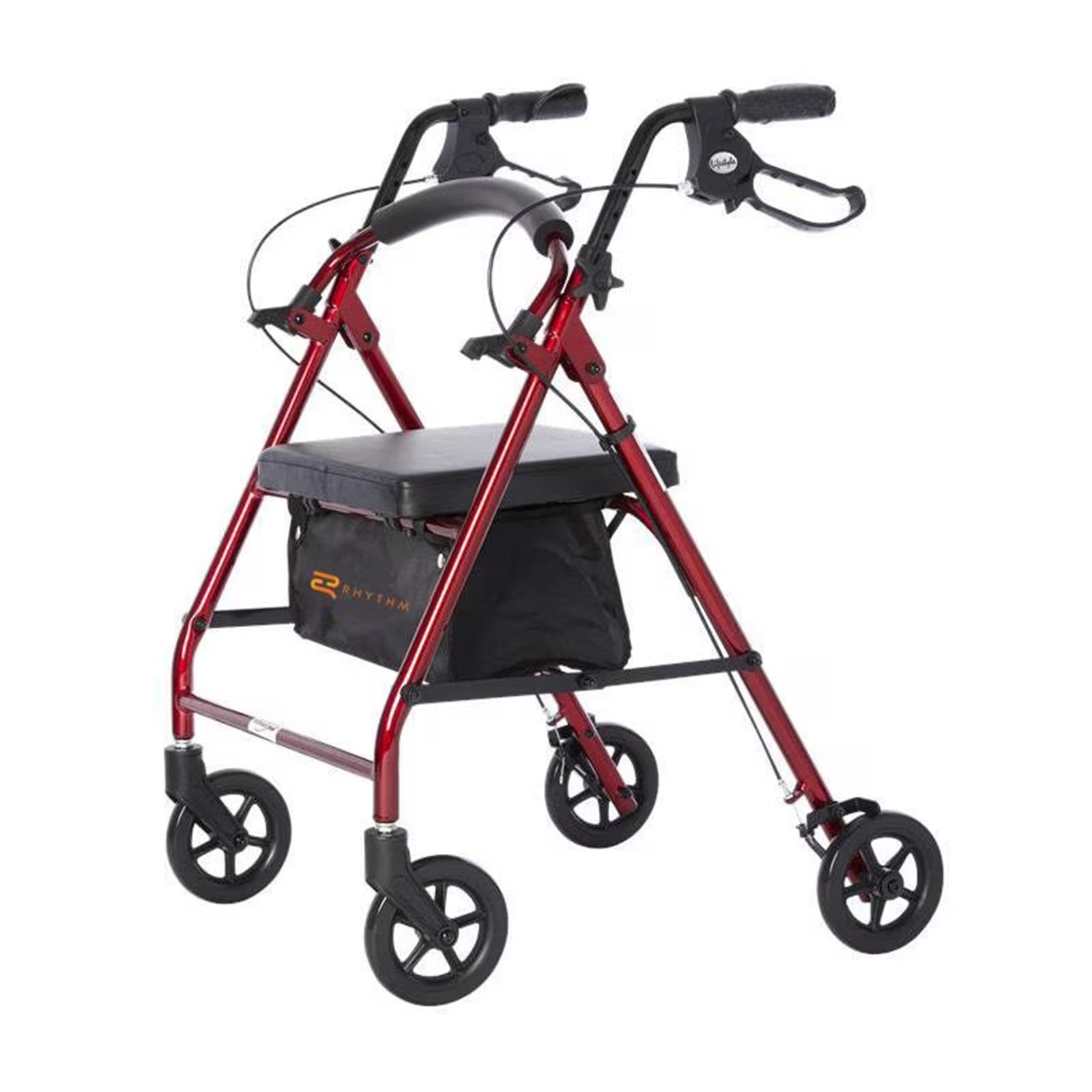 Rhythm Healthcare Royal Aluminum Rollator Lightweight 4 Wheel Walker Seat, Red - VMInnovations