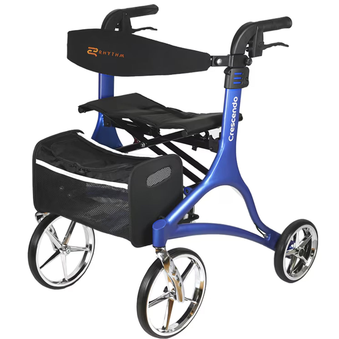 Rhythm Healthcare Crescendo Rollator 4 Wheel Walker with Backrest, Matte Blue