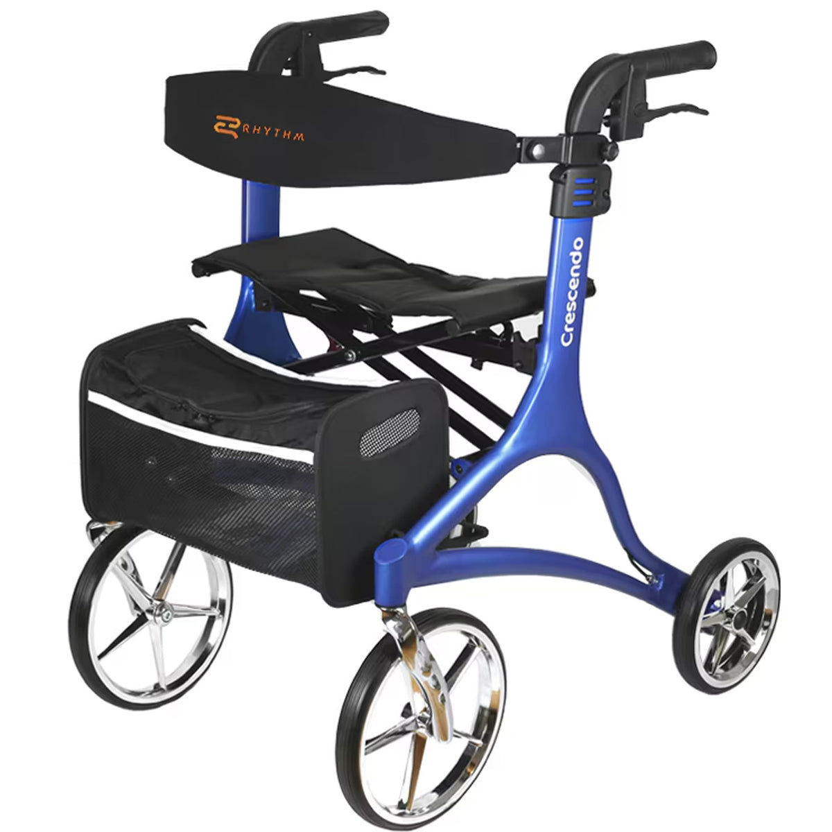 Rhythm Healthcare Rollator 4 Wheel Walker w/Backrest, Matte Blue (Open Box)
