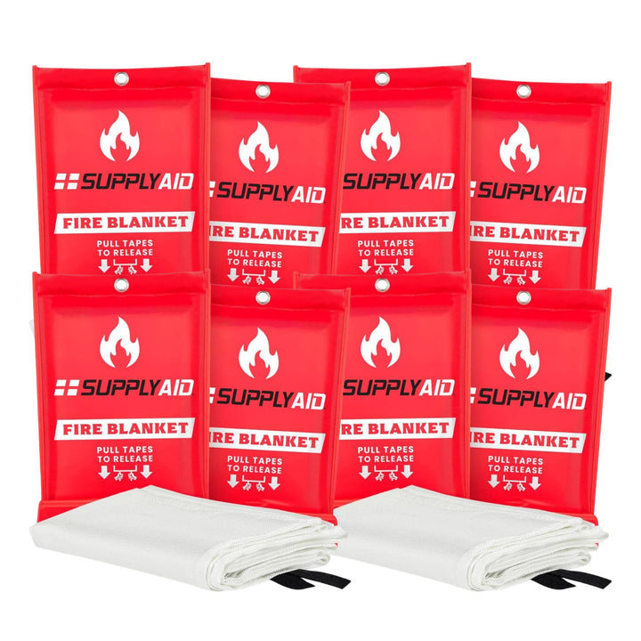 SupplyAID 8 Pack Emergency Fire Blanket for Camping and Safety Supplies, White - VMInnovations