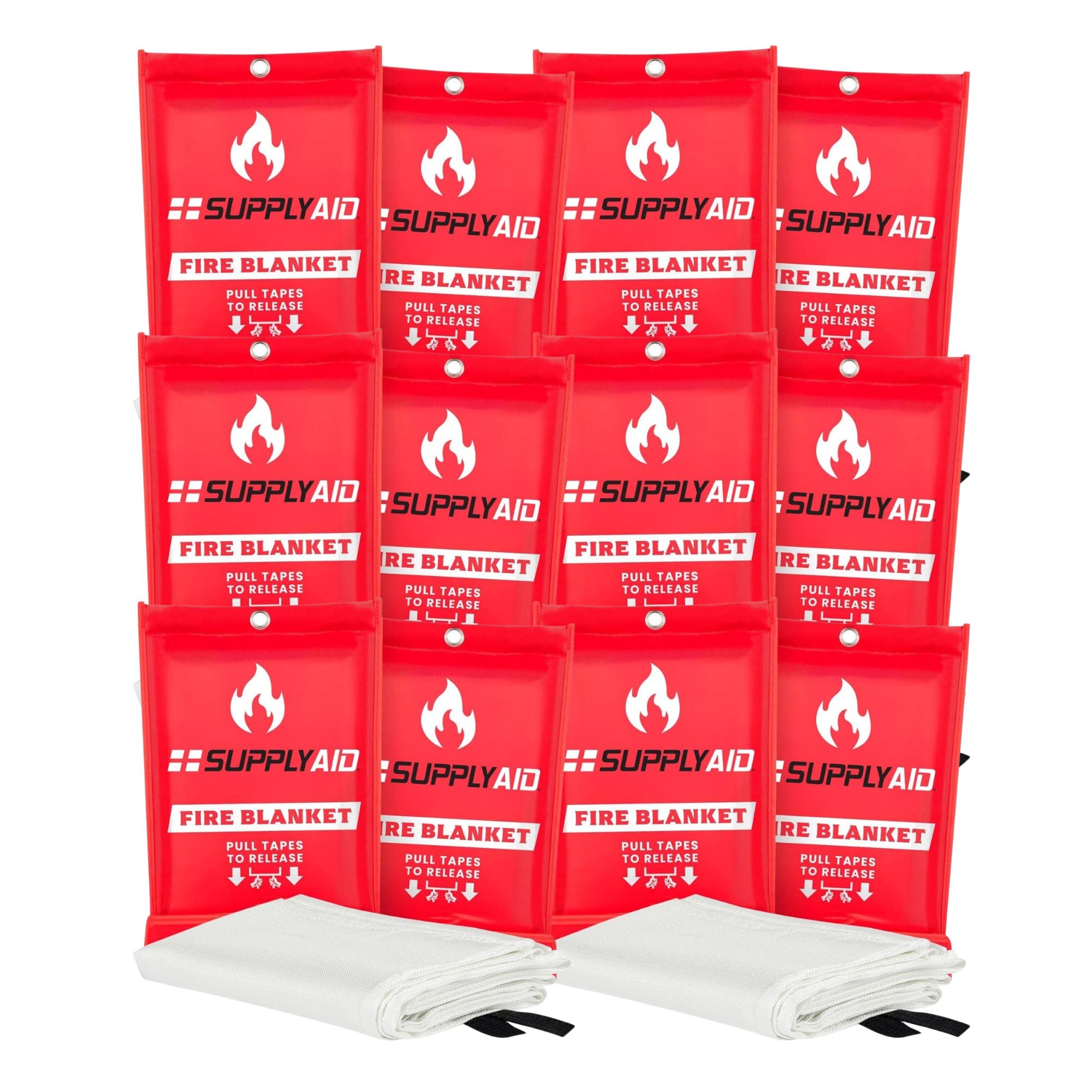SupplyAID 12 Pack Emergency Fire Blanket for Camping and Safety Supplies, White