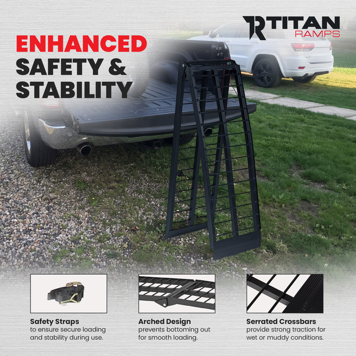 Titan Ramps 9' Folding Motorcycle Loading Ramp, Arched Aluminum, 900 lb Capacity (Used)