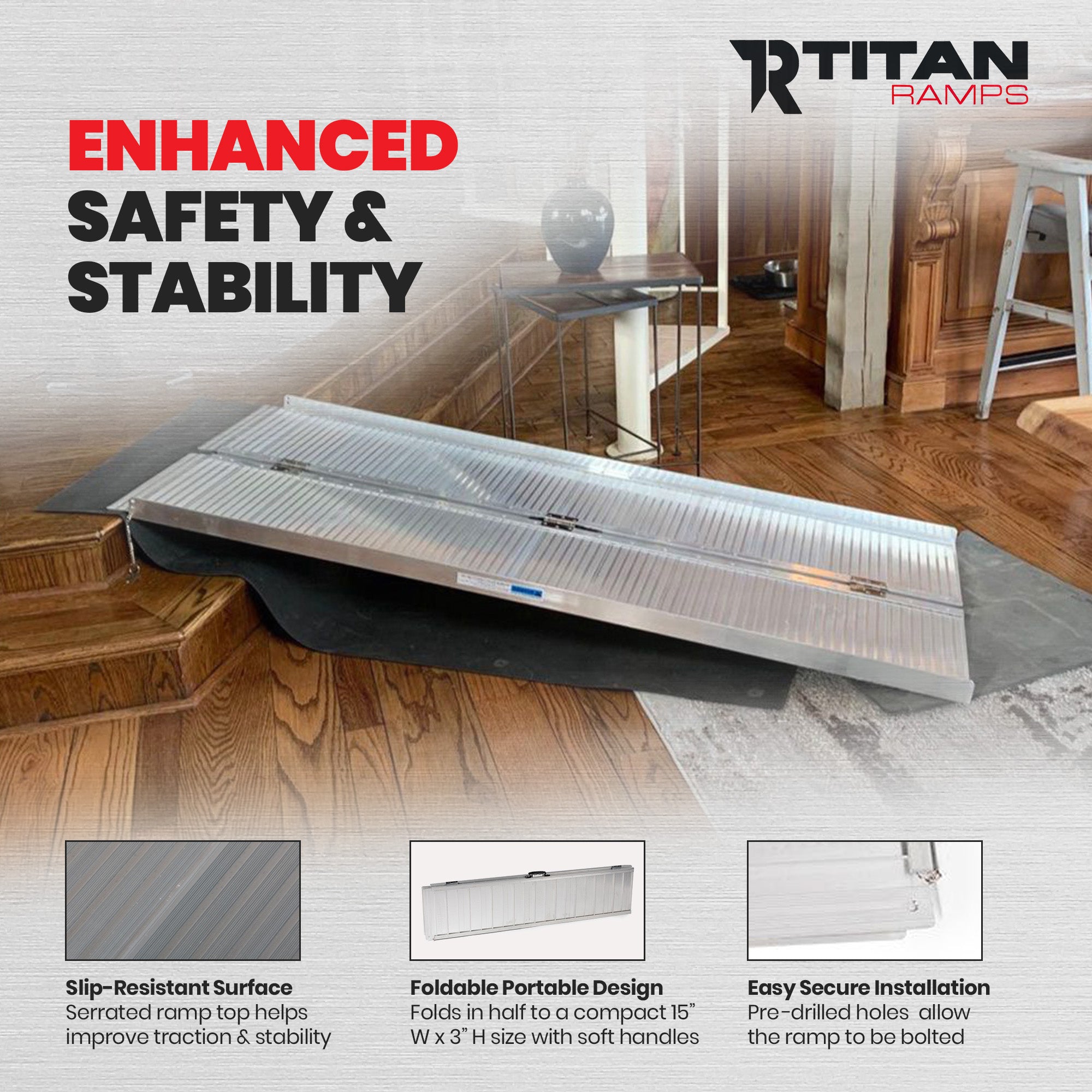 Titan Ramps 4 Foot Single-Fold Aluminum Wheelchair Ramp, 600 Pound Capacity