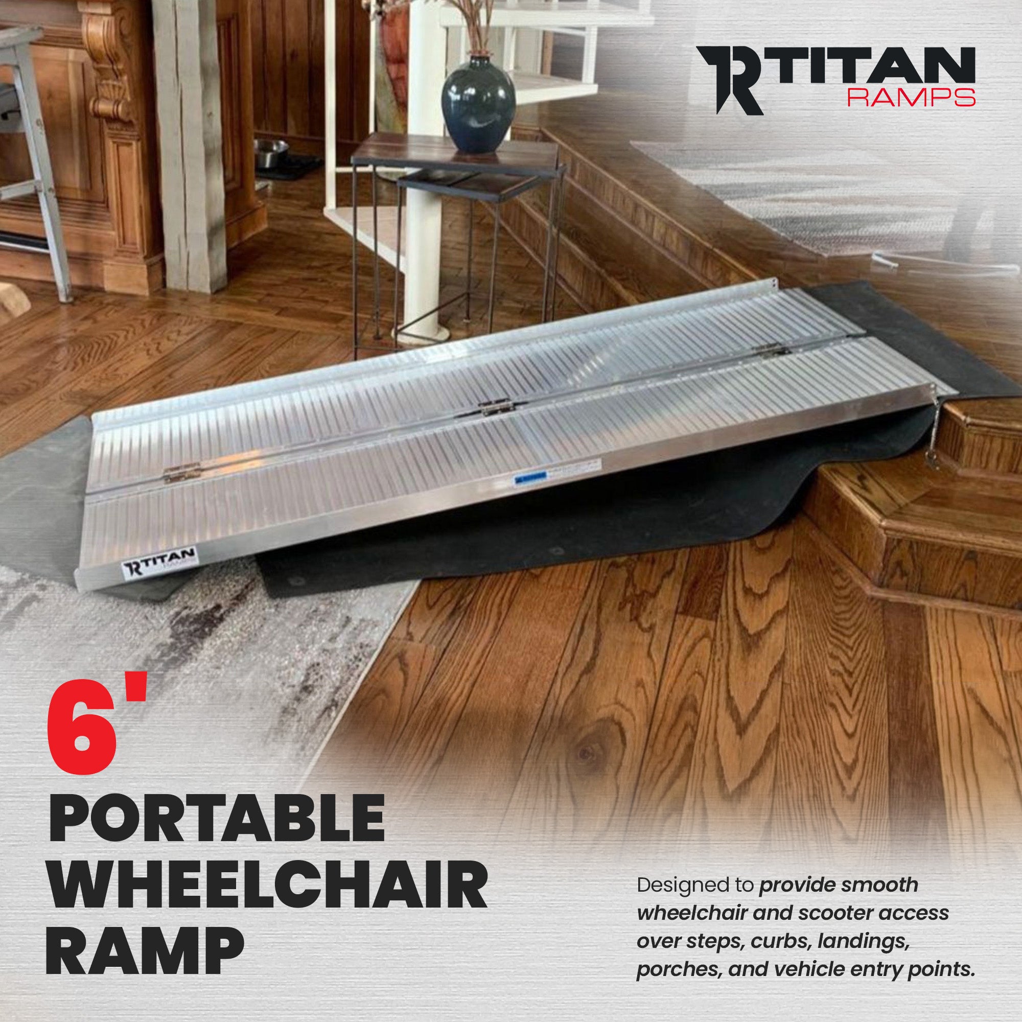 Titan Ramps 6 Foot Single-Fold Aluminum Wheelchair Ramp, 600 Pound Capacity