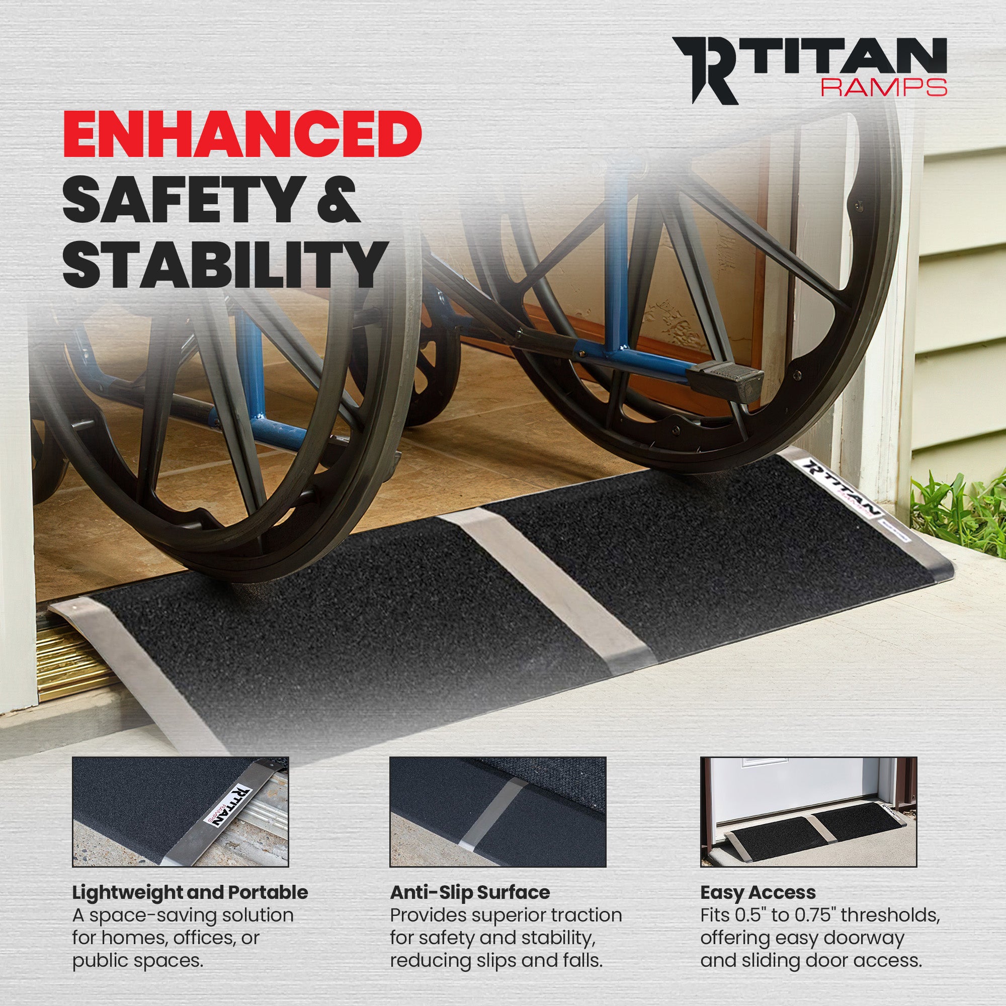 Titan Ramps 10 Inch Aluminum Threshold Ramp for Doorways, or Raised Landings