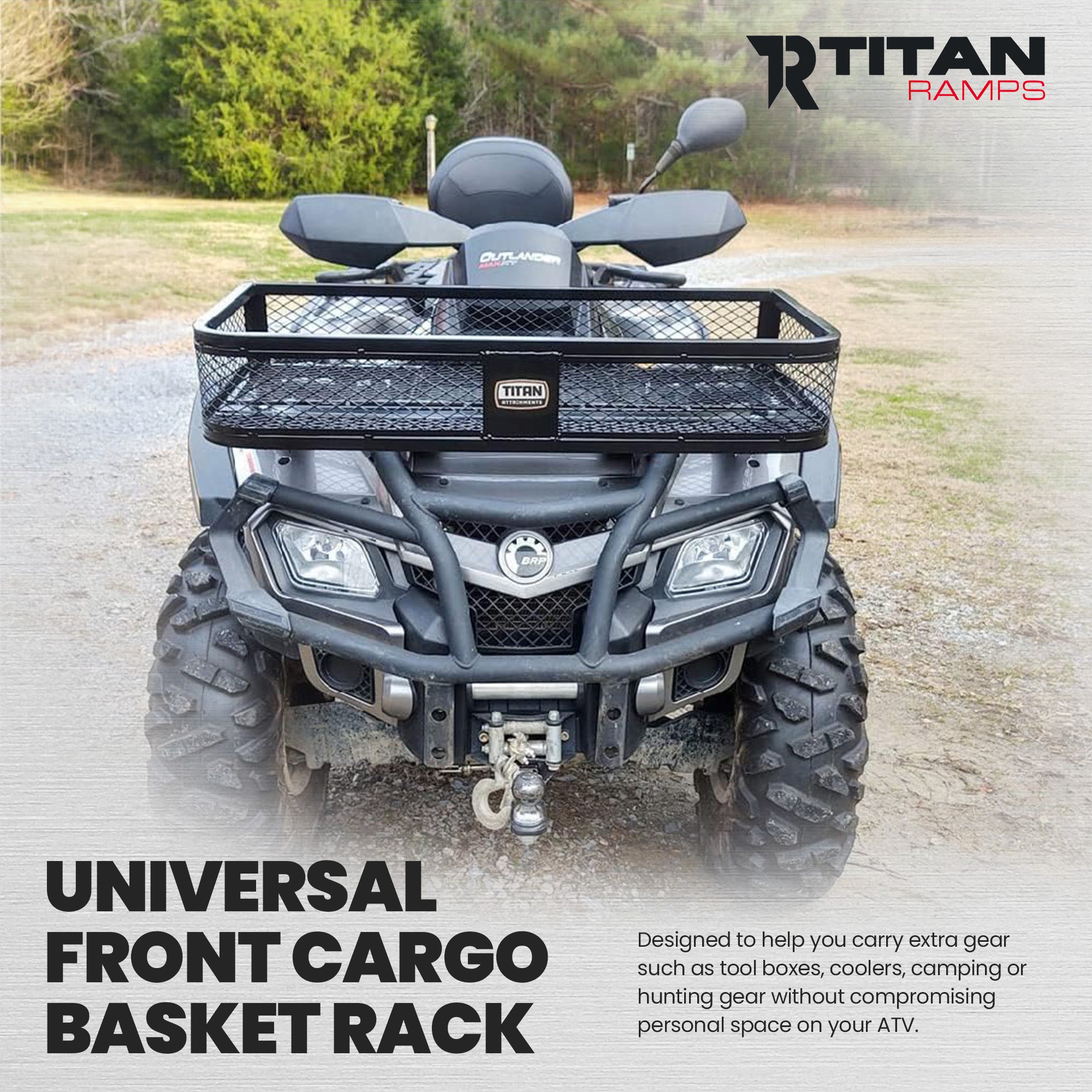 Titan Ramps Universal ATV/UTV Front Cargo Basket Rack with 100 Pound Capacity