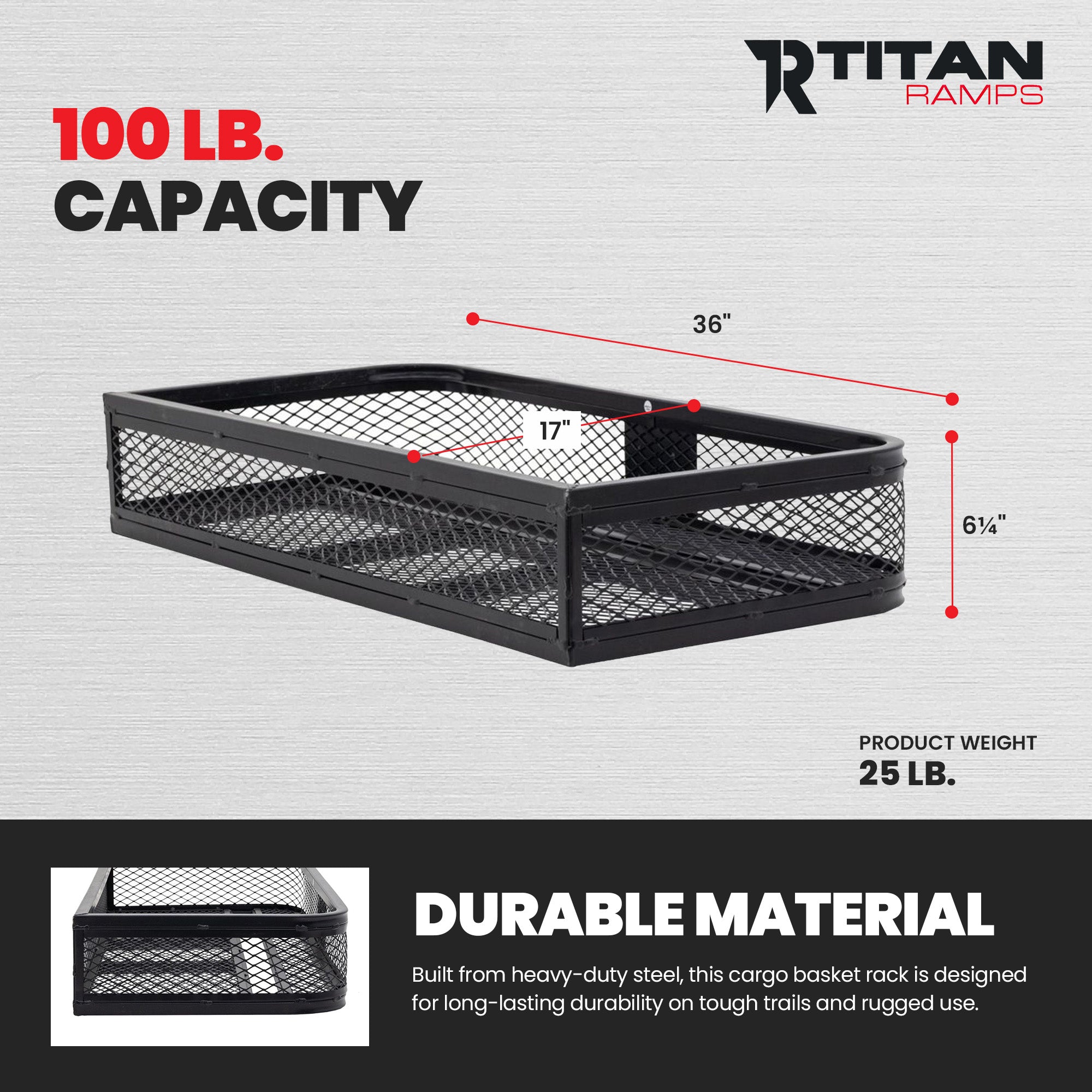 Titan Ramps Universal ATV/UTV Front Cargo Basket Rack with 100 Pound Capacity