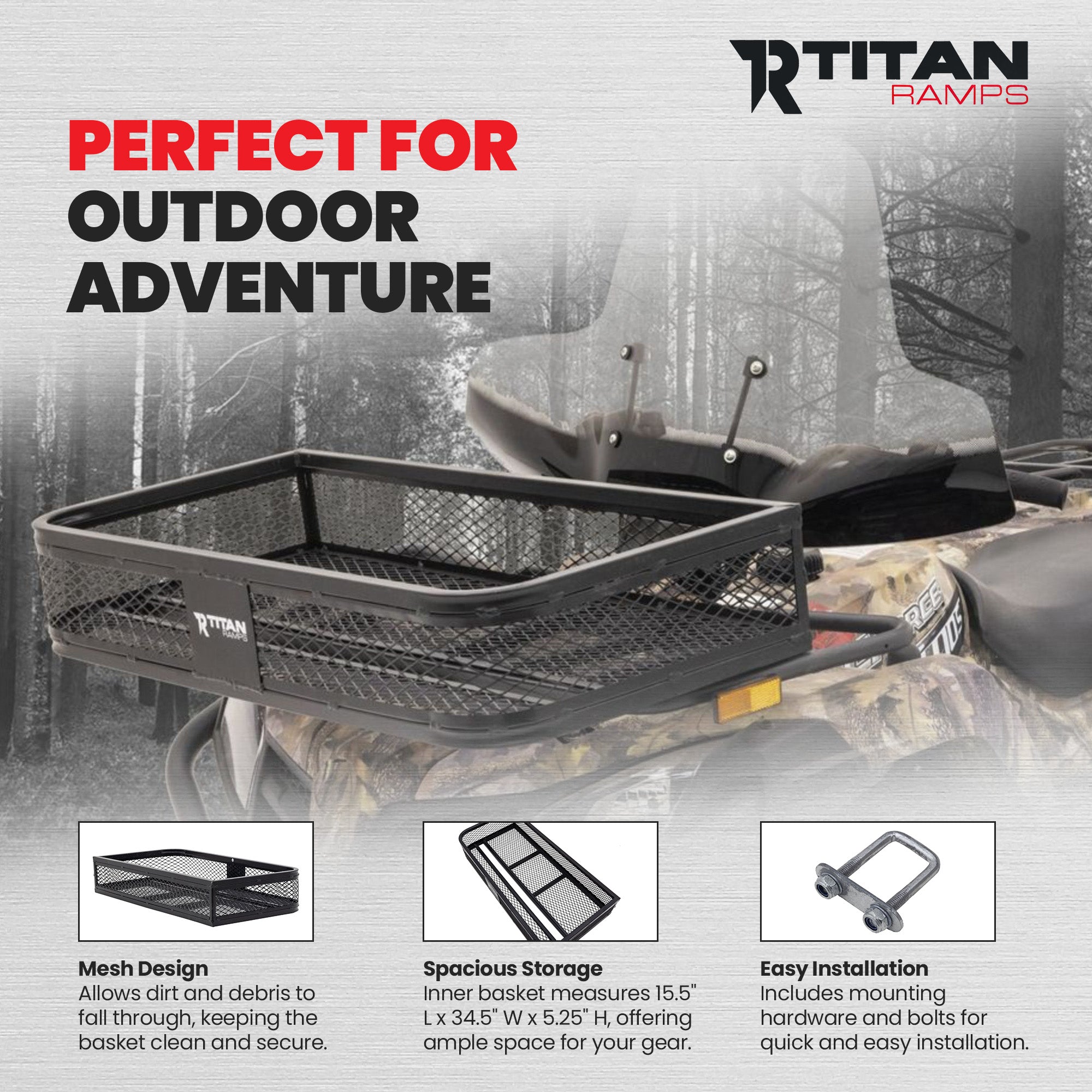 Titan Ramps Universal ATV/UTV Front Cargo Basket Rack with 100 Pound Capacity