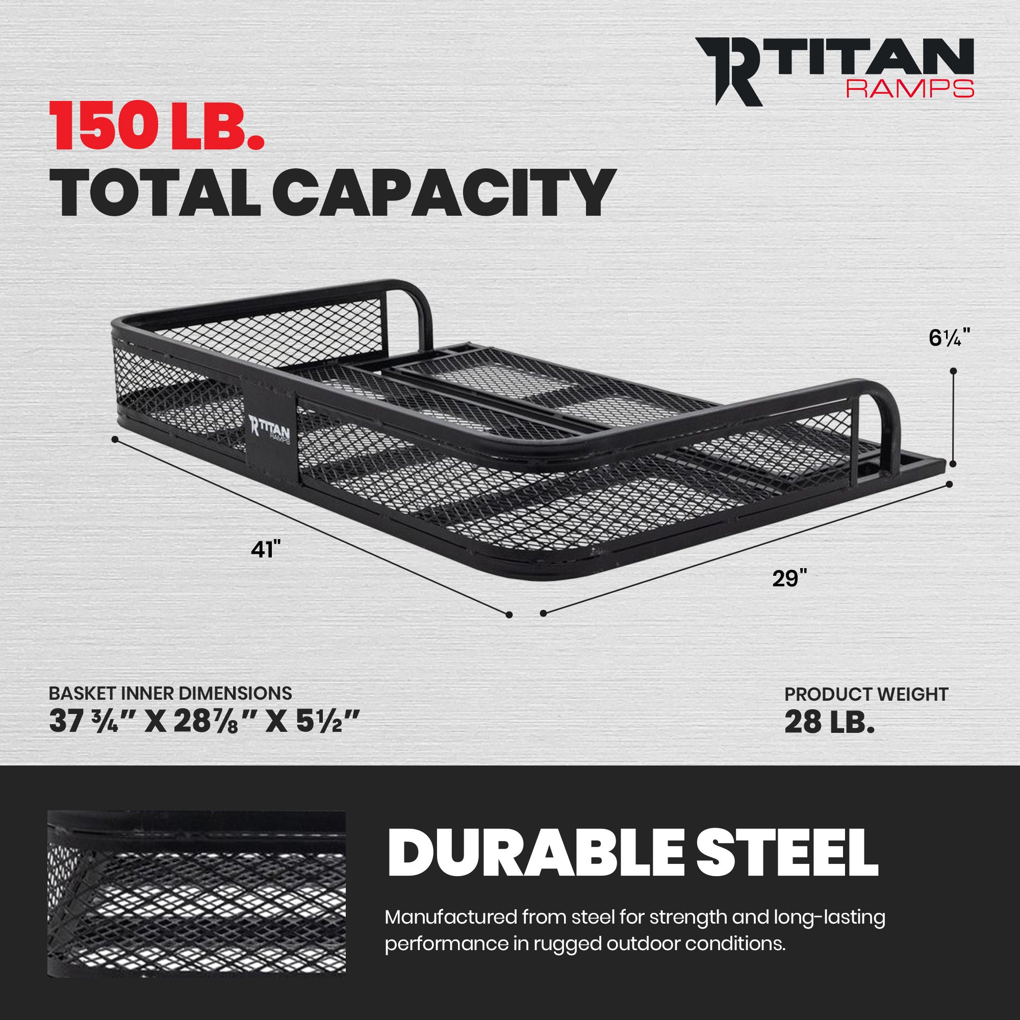 Titan Ramps Universal ATV/UTV Steel Rear Cargo Basket Rack, Up to 100 lb, Black (Used)