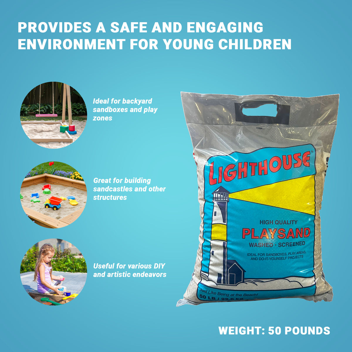 US Silica 3 Pack Lighthouse Comfortable Play Sand for Sand Tables, Beige, 50 Lbs