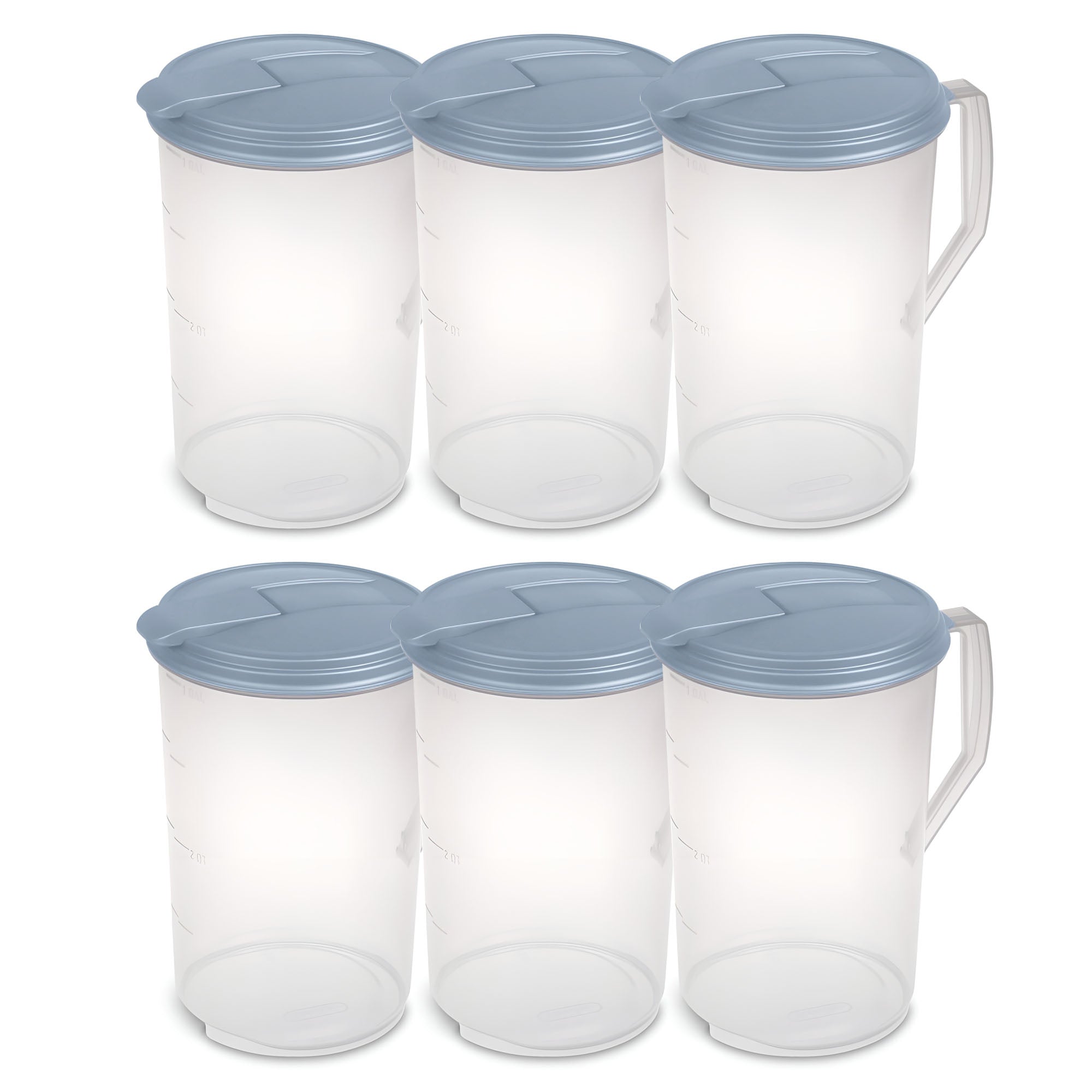 Sterilite 6 Pack 1 Gal Round Pitcher, Flip Lid Drink Dispenser Jug, Washed Blue - VMInnovations