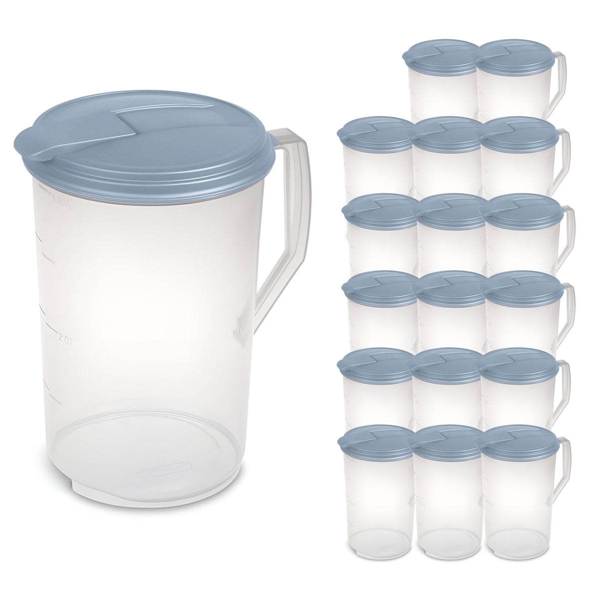 Sterilite 18 Pack 1 Gal Round Pitcher, Flip Lid Drink Dispenser Jug, Washed Blue