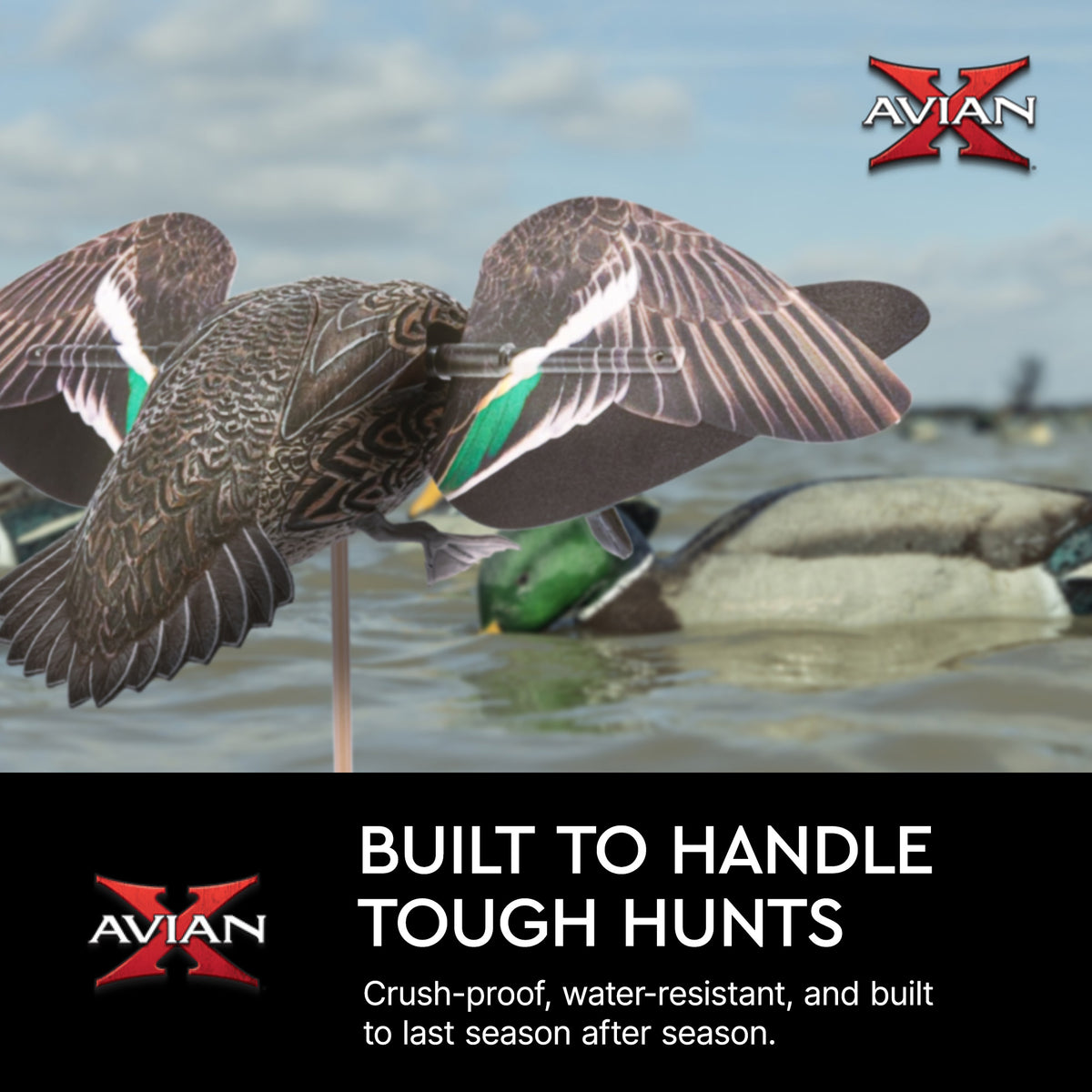 Avian X Powerflight Hen Teal Green Wing Duck Decoy with Wings, Stake & Carry Bag