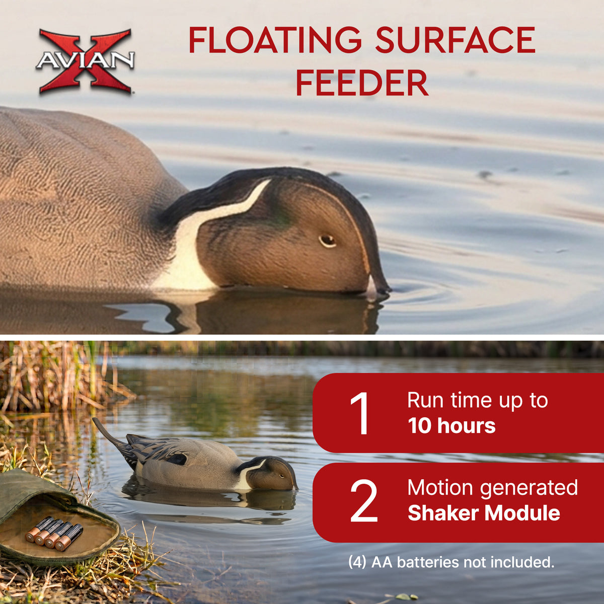 Avian-X Power Shaker Pintail Motion Duck Decoy Floating Surface Feeder, Brown