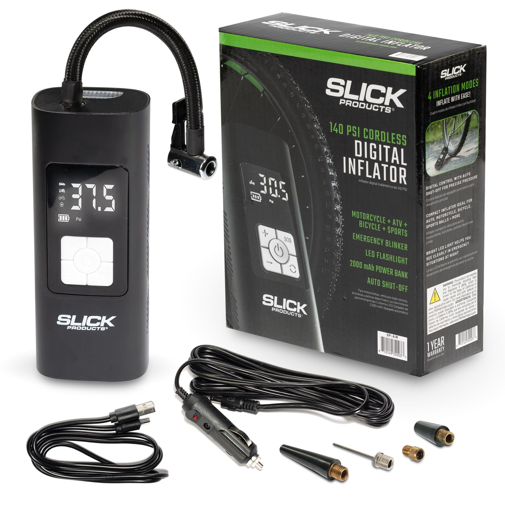 Slick Products Cordless Digital Air Inflator, Tire Pump & Power Bank (Open Box) - VMInnovations