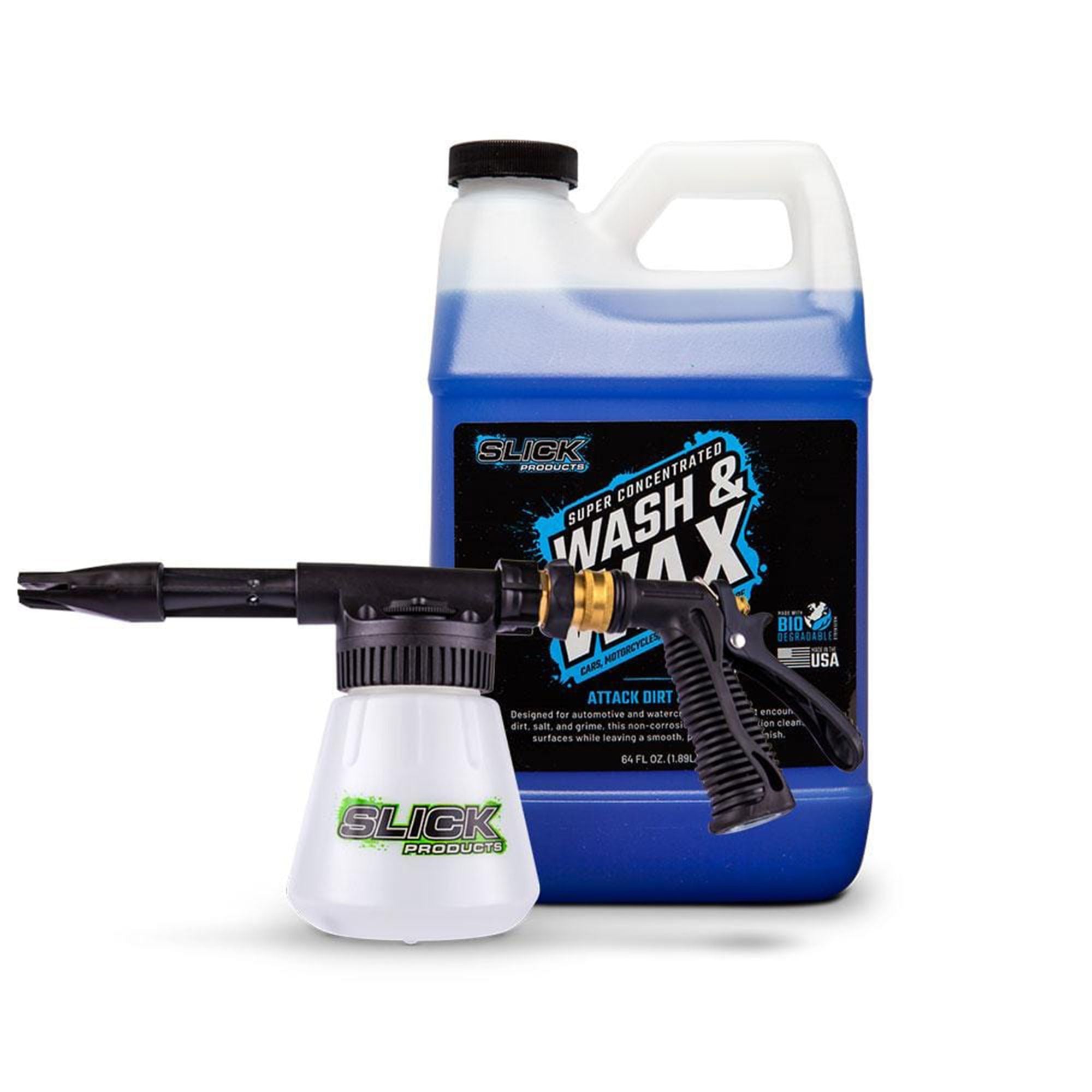 Slick Products 64 Ounce Wash & Wax Foam Sprayer Gun Concentrated Cleaner Bundle - VMInnovations