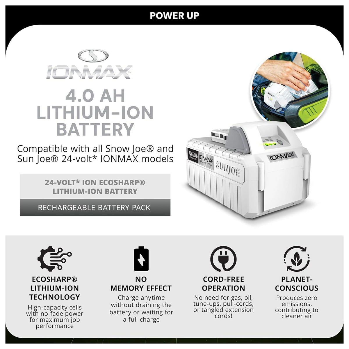 Snow Joe Dual-Port Quick Charger & Rechargeable EcoSharp Pro Lithium-Ion Battery