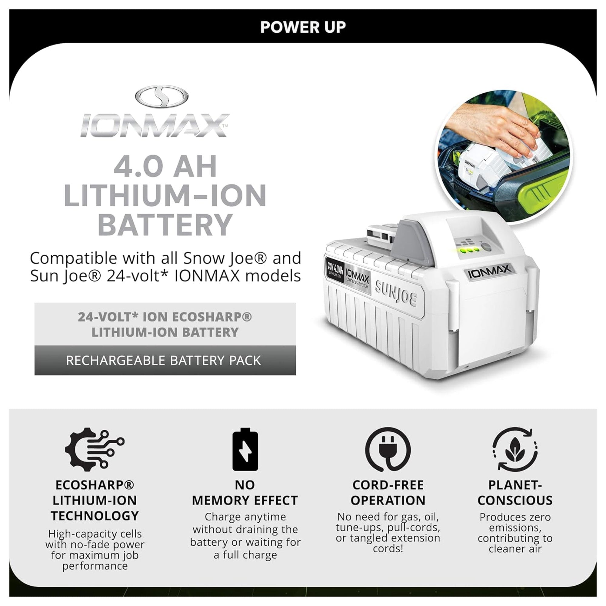 Snow Joe Certified EcoSharp Pro Lithium-Ion Battery, 24 Volt, 4.0-Ah (Used) - VMInnovations
