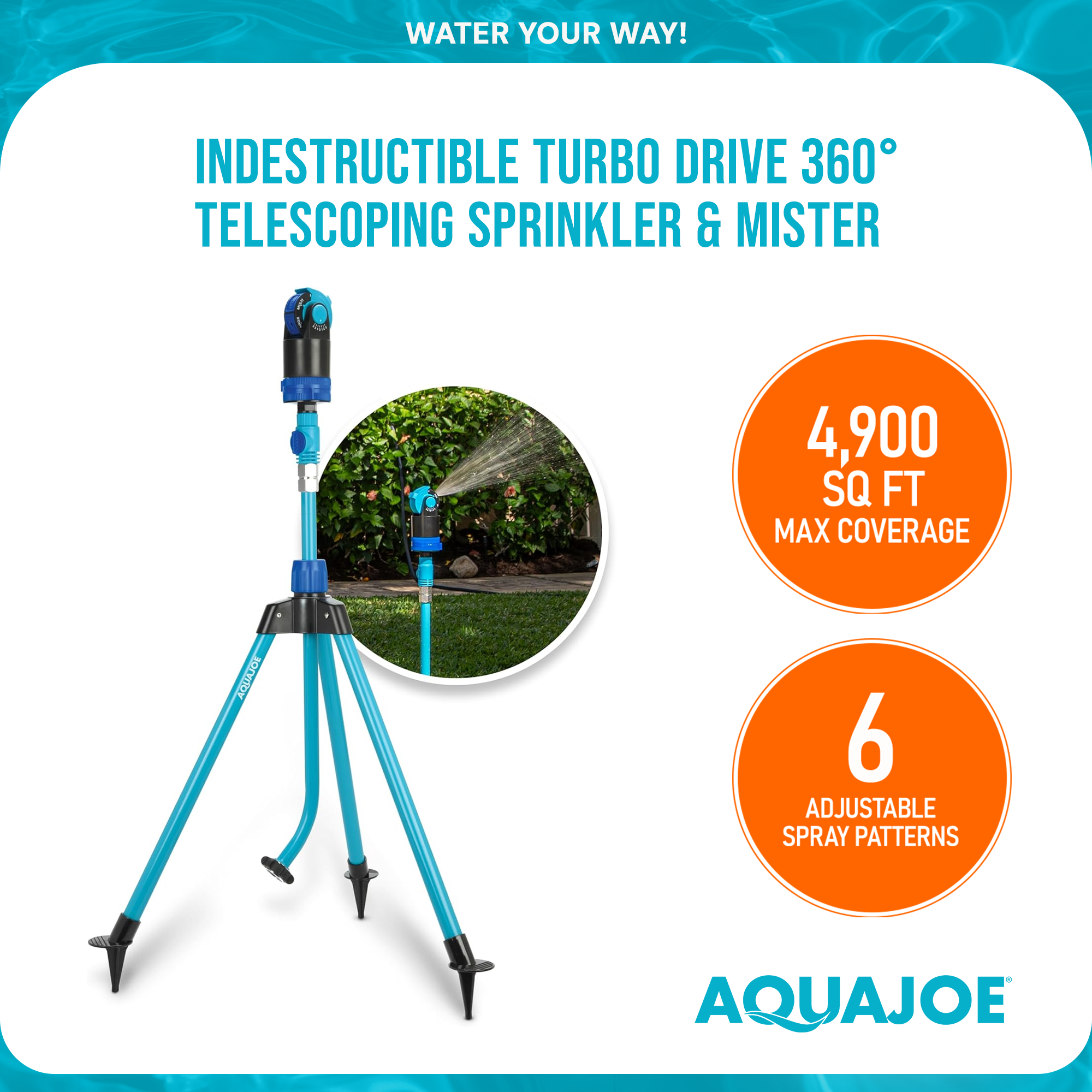 Aqua Joe Telescoping Sprinkler and Mister with Metal Tripod Base (Open Box) - VMInnovations