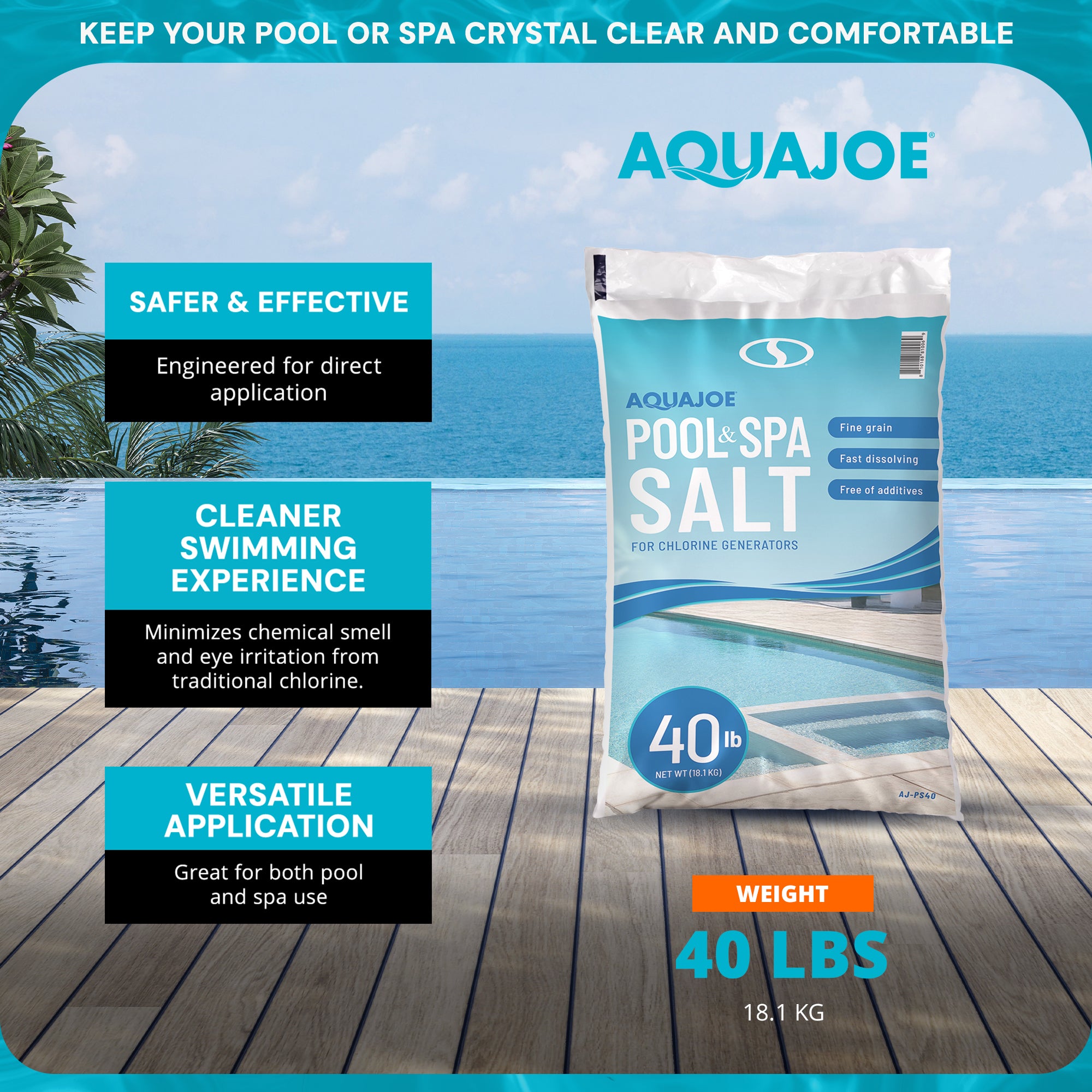 Aqua Joe 70 Pack 40Lb Fast Dissolving Pool Spa Salt Chlorine Generators AJ-PS40
