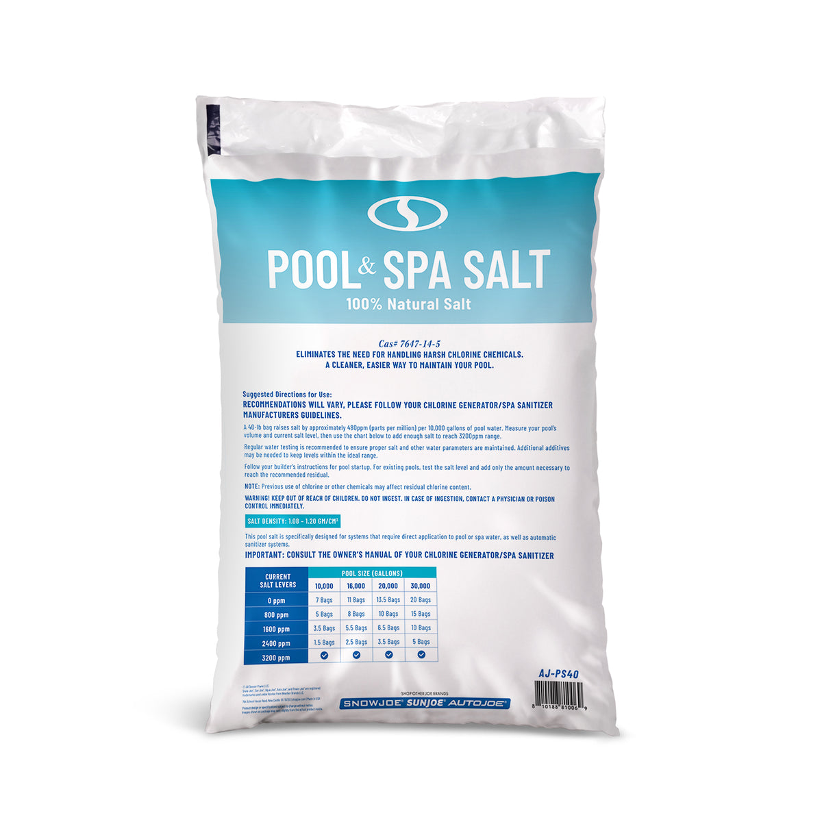 Aqua Joe 70 Pack 40Lb Fast Dissolving Pool Spa Salt Chlorine Generators AJ-PS40