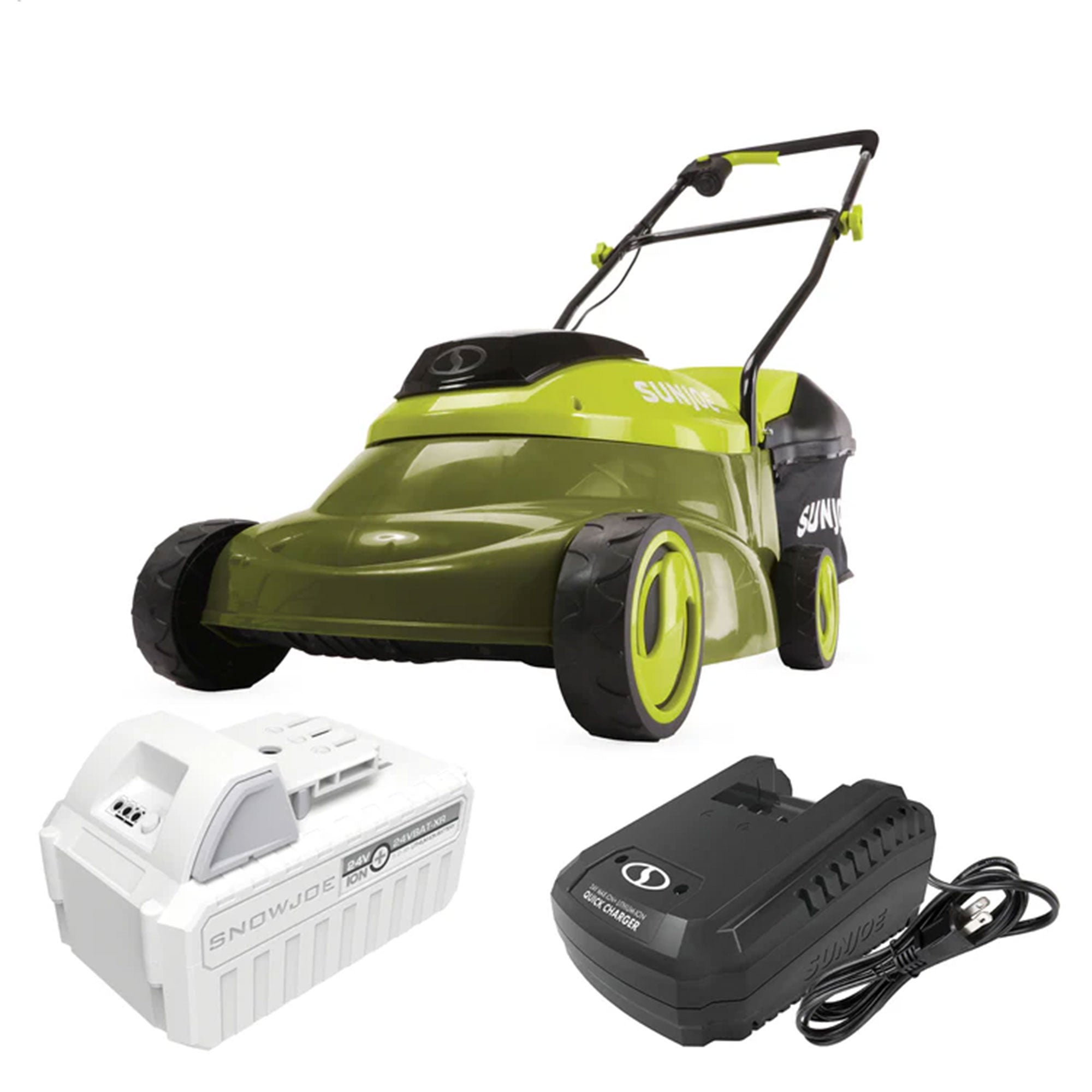 Sun Joe Cordless, Brushless Lawn Mower Kit, Rear Grass Bag, Green (Open Box) - VMInnovations