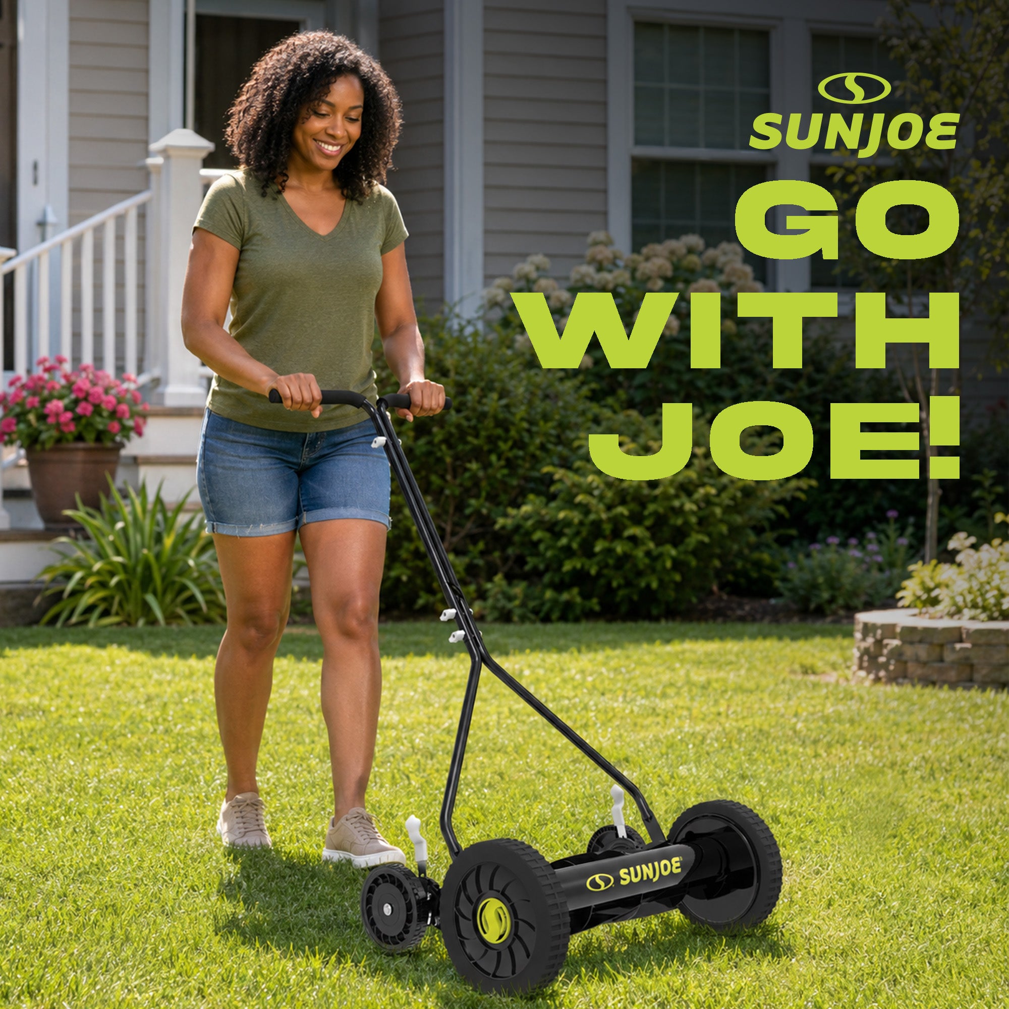 Sun Joe Cordless, Manual Push Steel Reel Lawn Mower, 14 Inch, Green, MJ503M