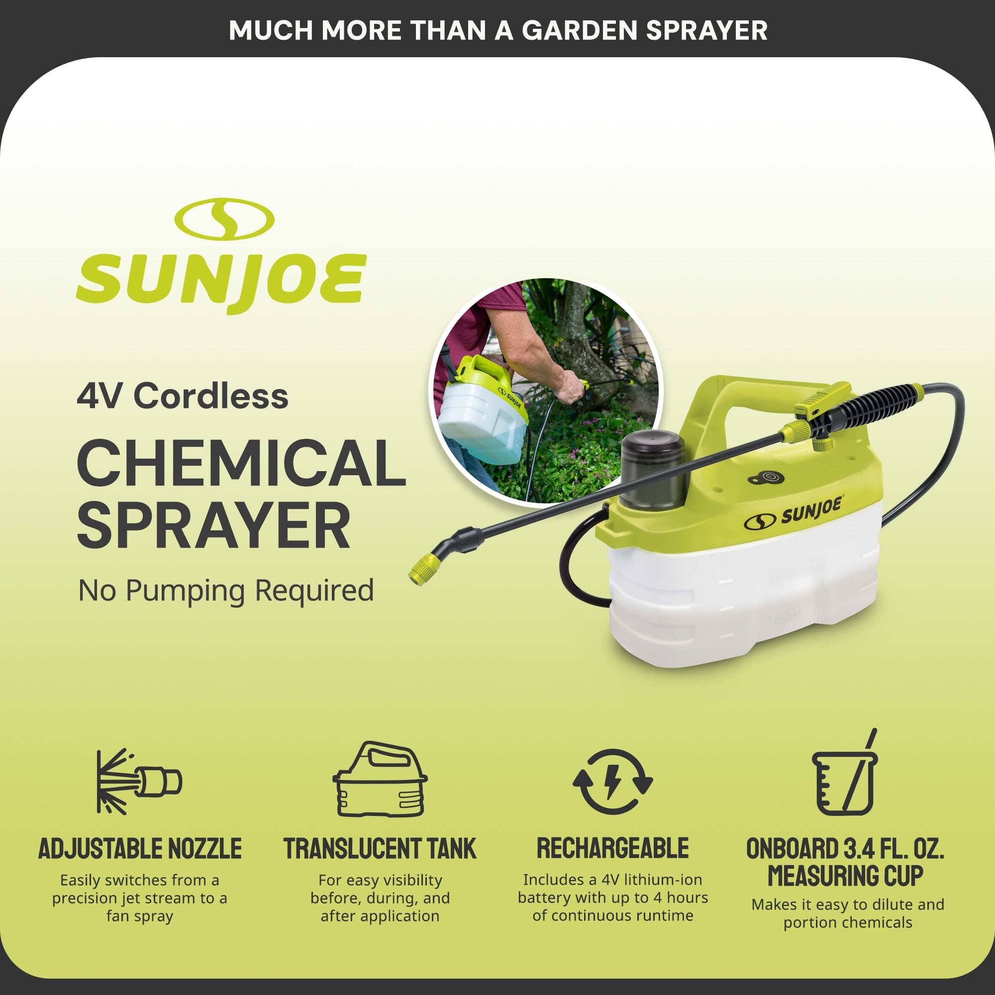 Sun Joe 4V Cordless Chemical Sprayer with 3W Motor and Battery, 1 Gal, SJ-APS-1G