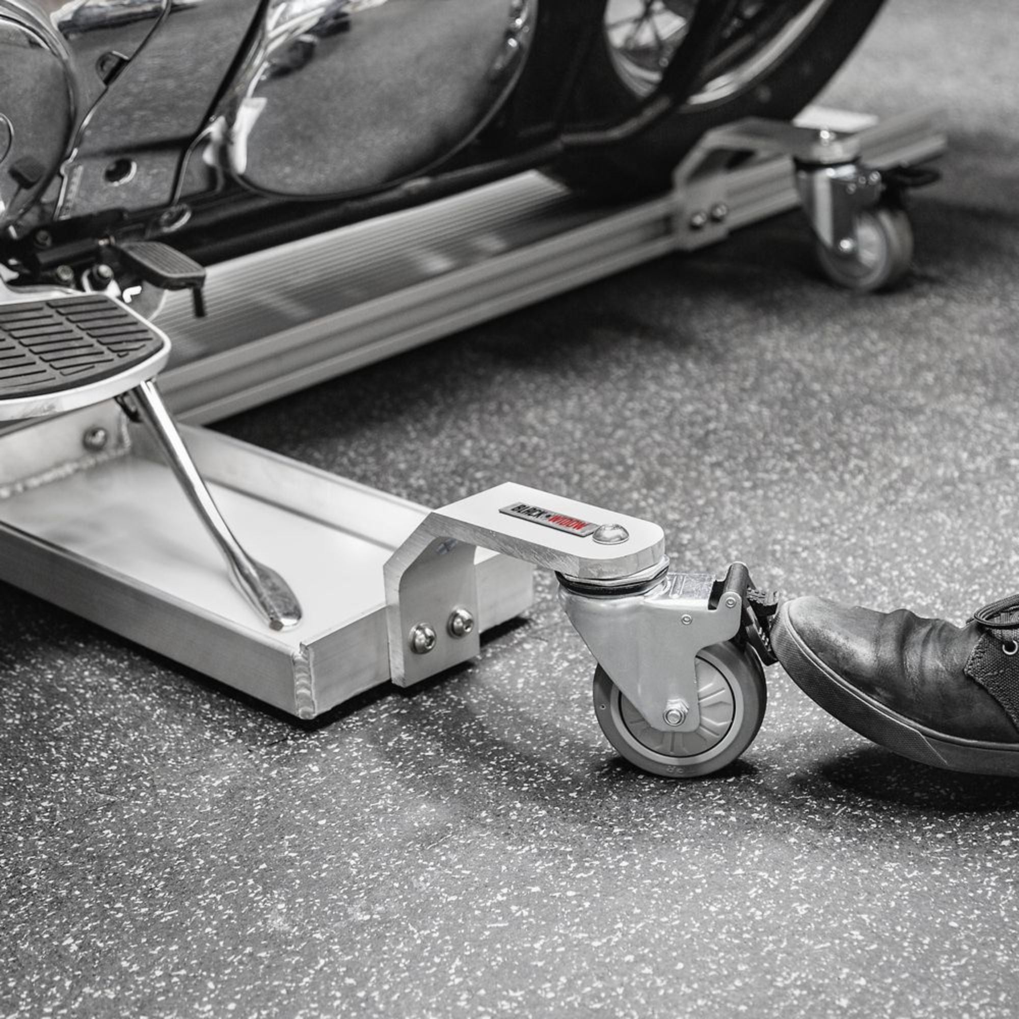 Black Widow Motorcycle Dolly, Fully Adjustable Kickstand Plate Locking Casters