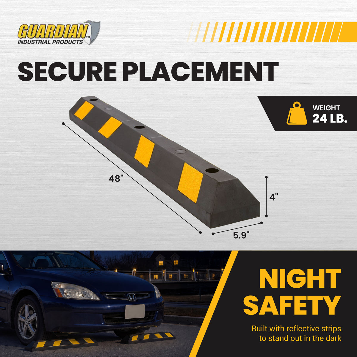 Guardian Parking Stop 4'Long Rubber Curb w/Mounting Holes Black/Yellow(Open Box) - VMInnovations