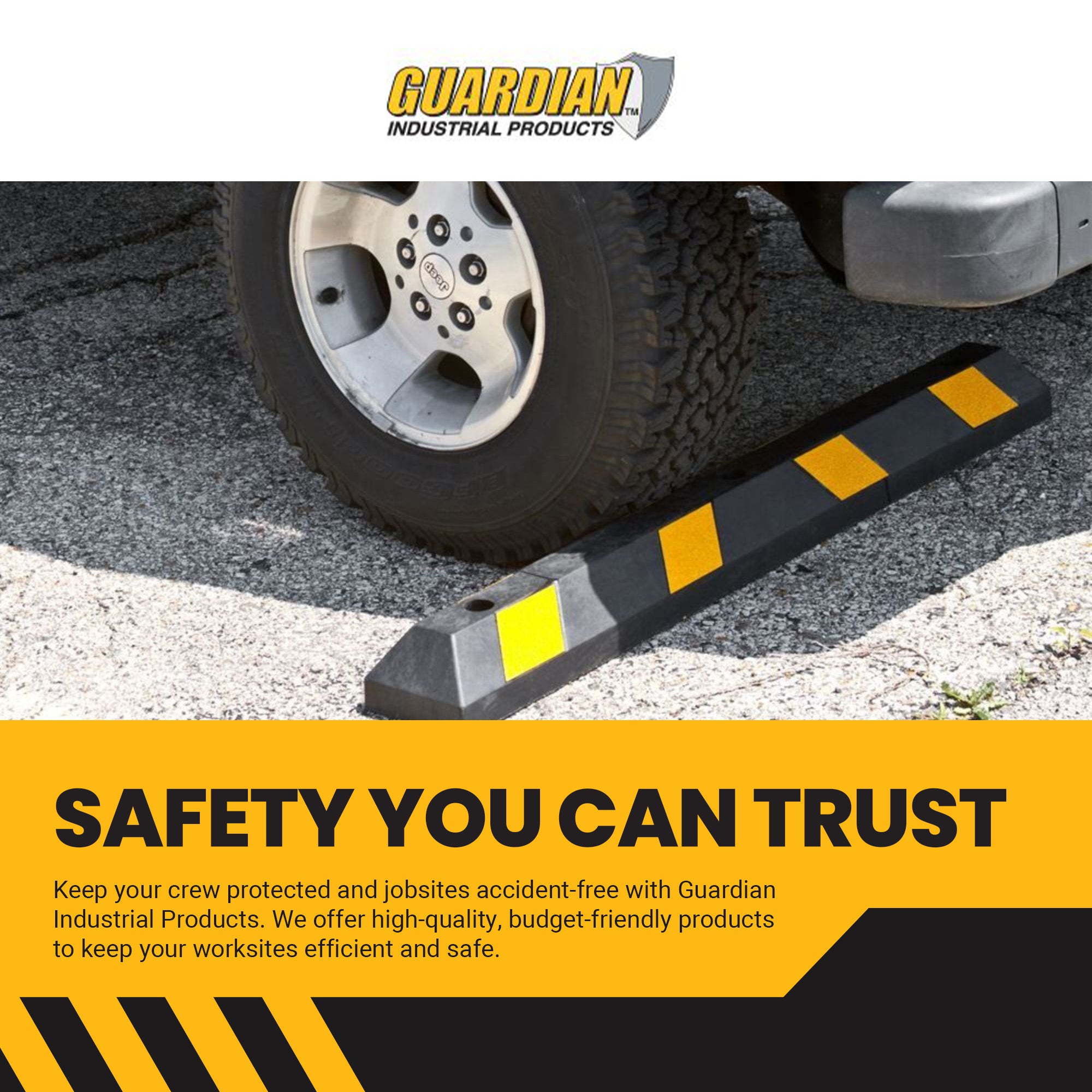 Guardian Parking Stop, 4 Foot Long Rubber Curb with Mounting Holes, Black/Yellow