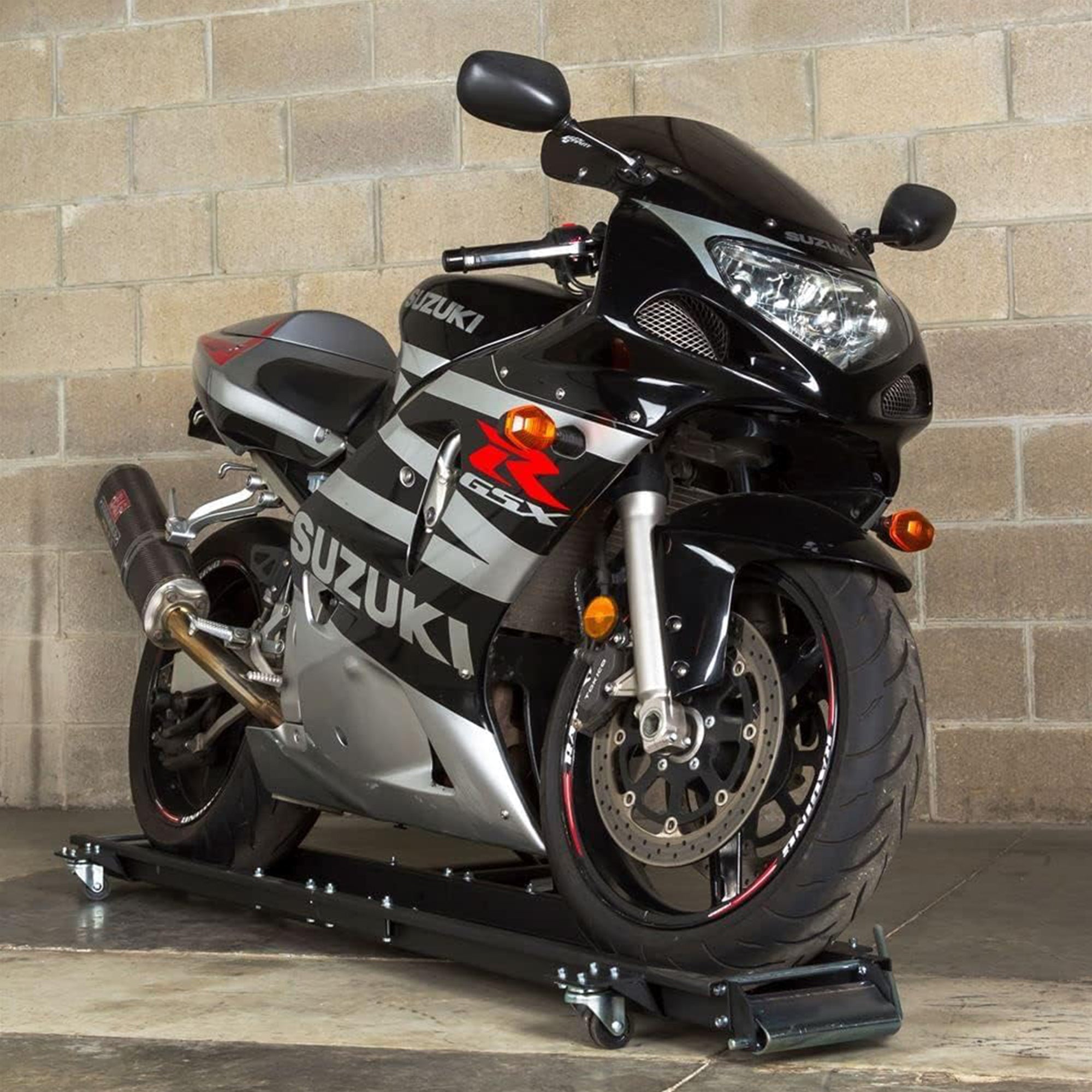 Black Widow Motorcycle Dolly with Front and Rear Gates for Loading (Open Box) - VMInnovations