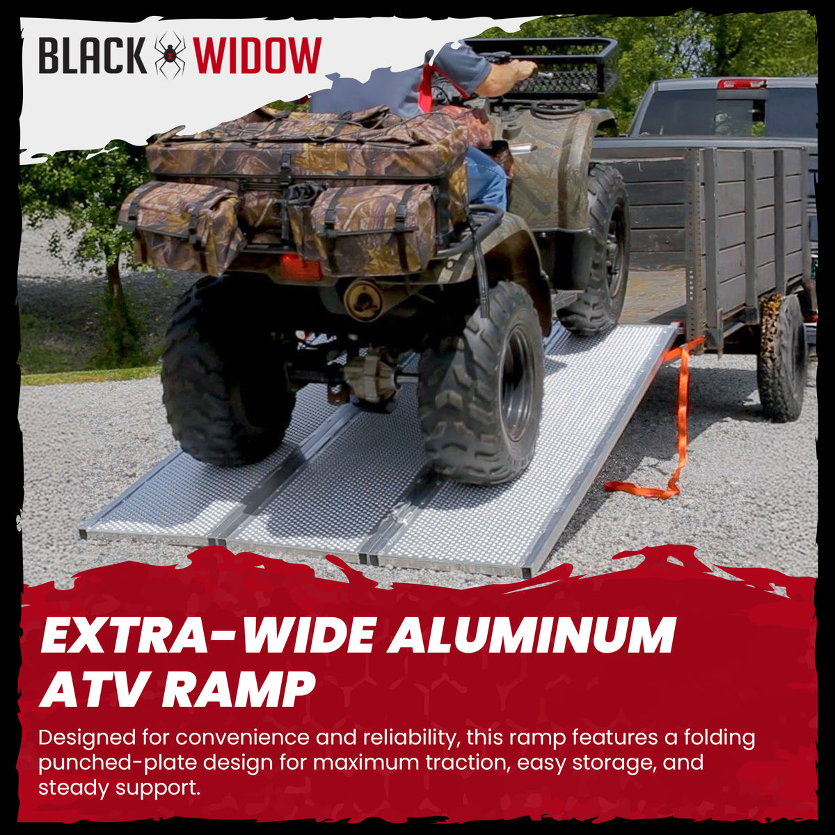 Black Widow 6’5” Punch Plate Aluminum Wide ATV Ramp, 1,500Lbs Capacity(Open Box) - VMInnovations