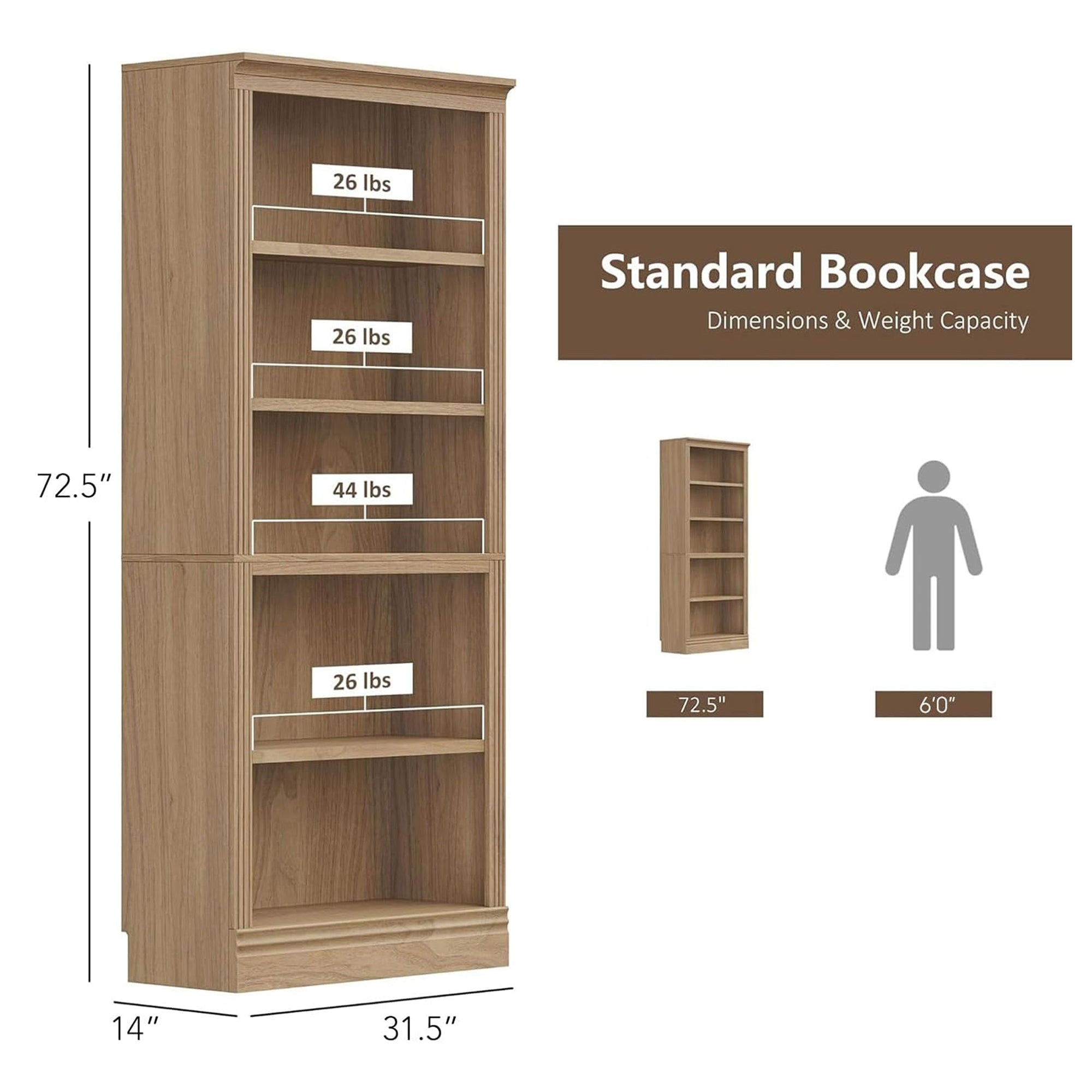 VAUXHILL & CO. Halston Standard Bookcase Adjustable Shelving Unit Oak (Open Box) - VMInnovations