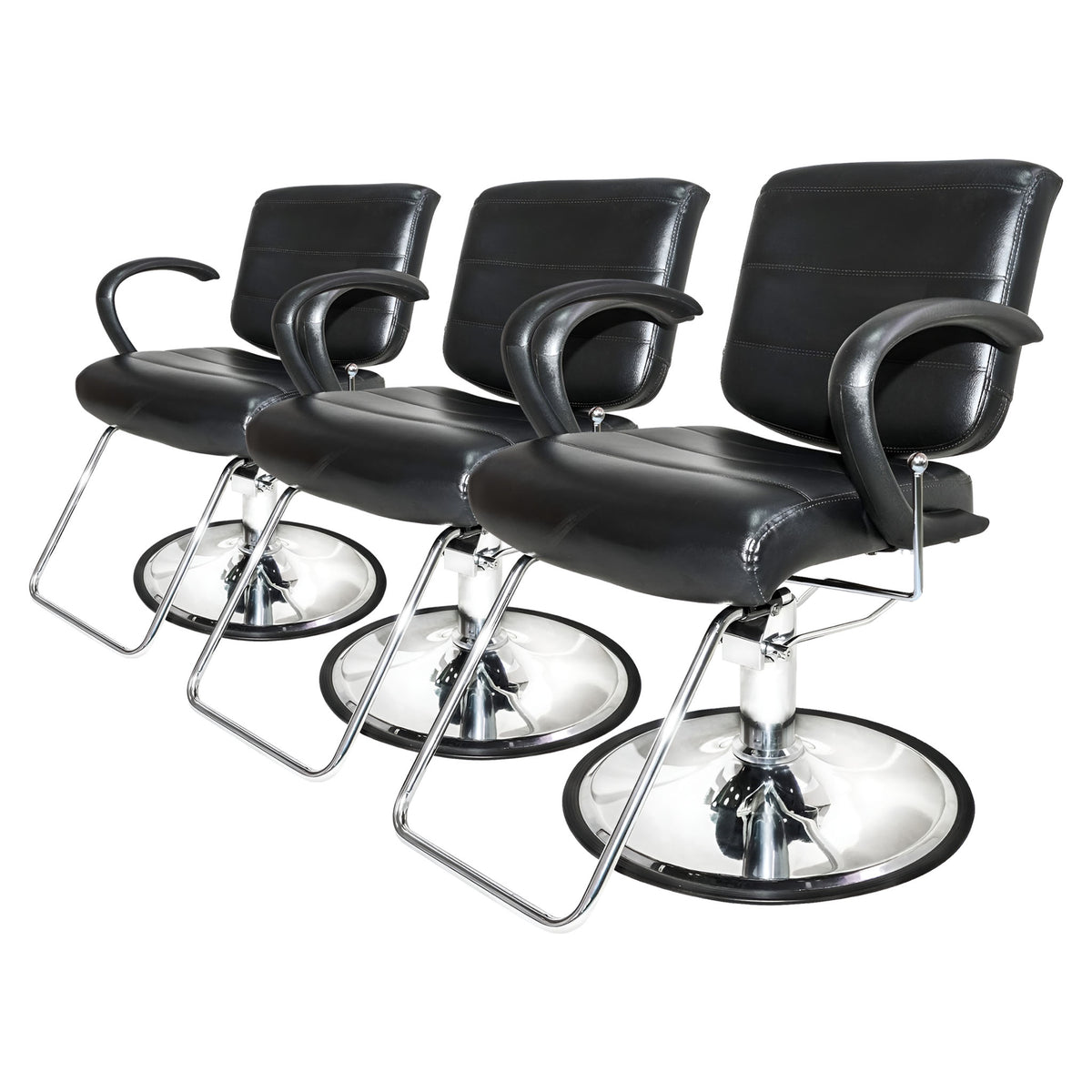PureSana Chromium 3 Pack Salon Chairs, 360 Degree Swivel Seat, Kyler, Black