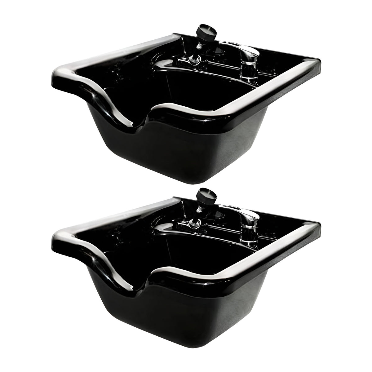 PureSana Chromium 2 Pack Plastic Salon Bowls Square Sink Tubs for Washing, Black - VMInnovations