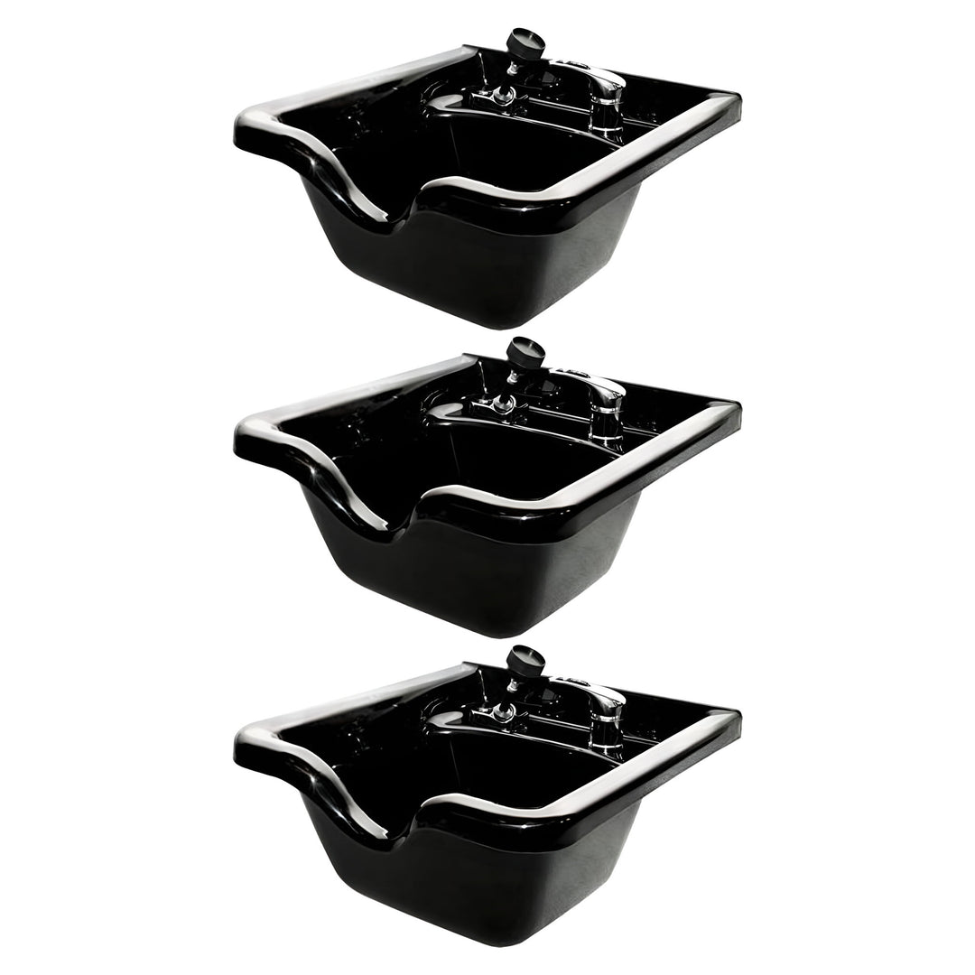 PureSana Chromium 3 Pack Plastic Salon Bowls Square Sink Tubs for Washing, Black