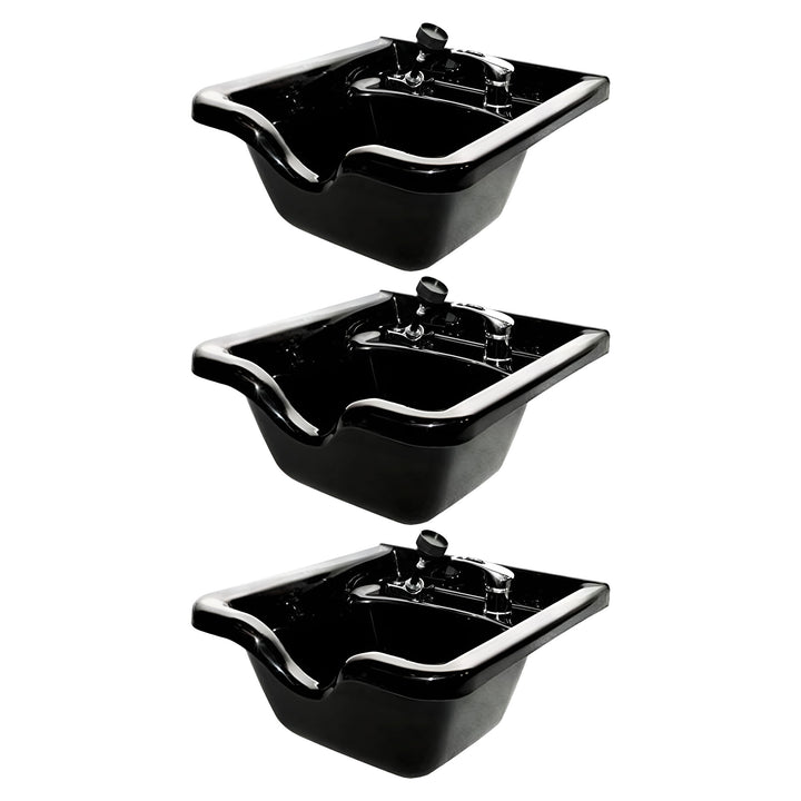 PureSana Chromium 3 Pack Plastic Salon Bowls Square Sink Tubs for Washing, Black