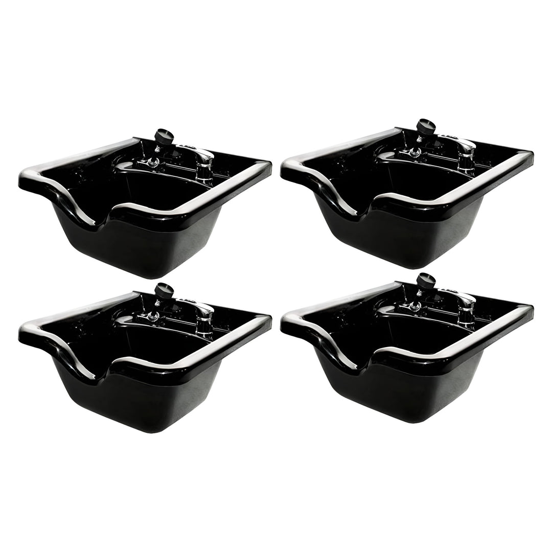 PureSana Chromium 4 Pack Plastic Salon Bowls Square Sink Tubs for Washing, Black