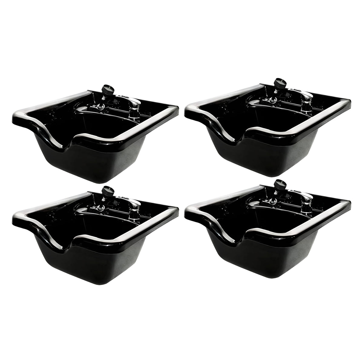 PureSana Chromium 4 Pack Plastic Salon Bowls Square Sink Tubs for Washing, Black